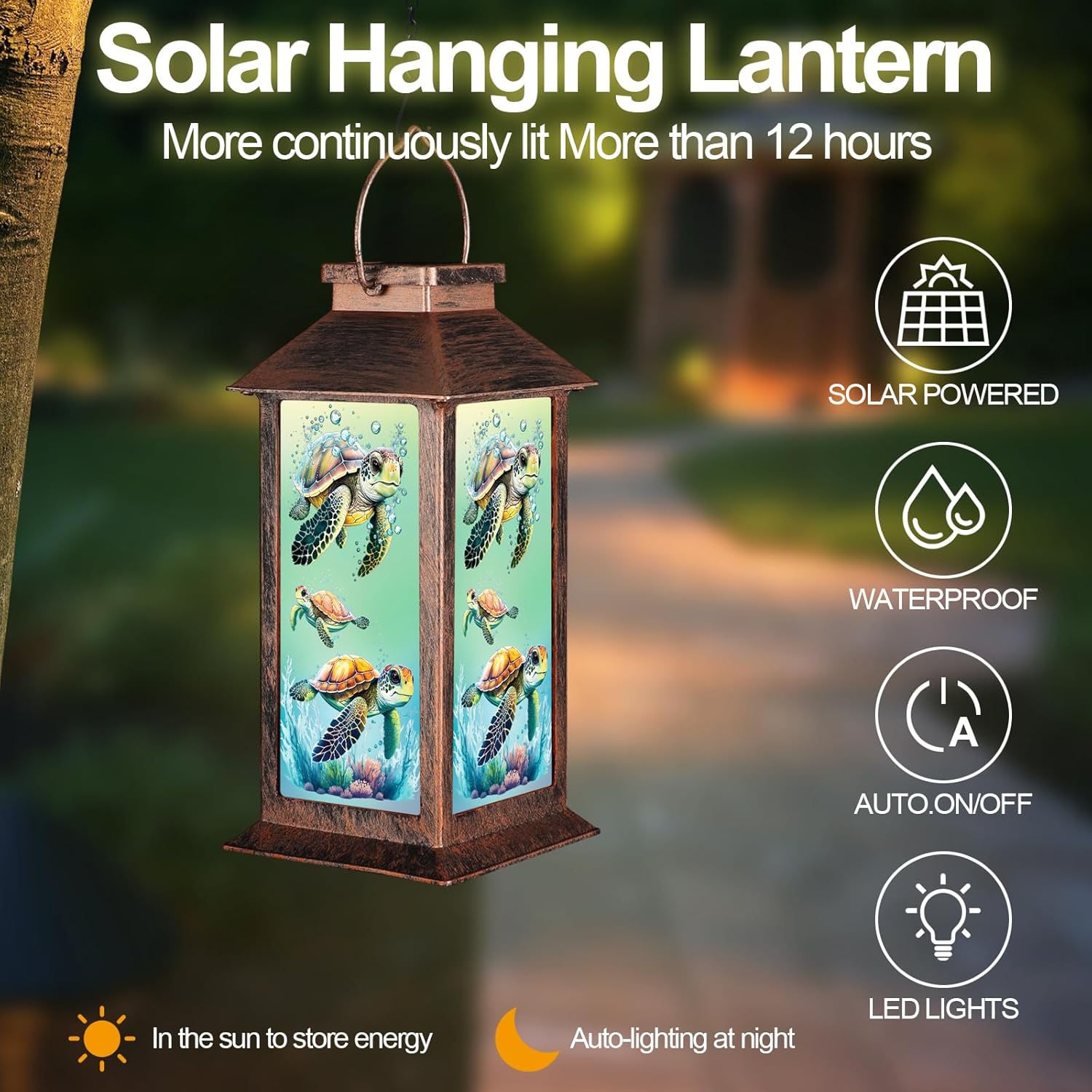 Gifts for Mom, Outdoor Hanging Solar Lantern Waterproof, Outside Turtle Pattern Landscape Lights for Porch Garden Yard Patio Pathway Decor Birthday Gifts for Women Grandma