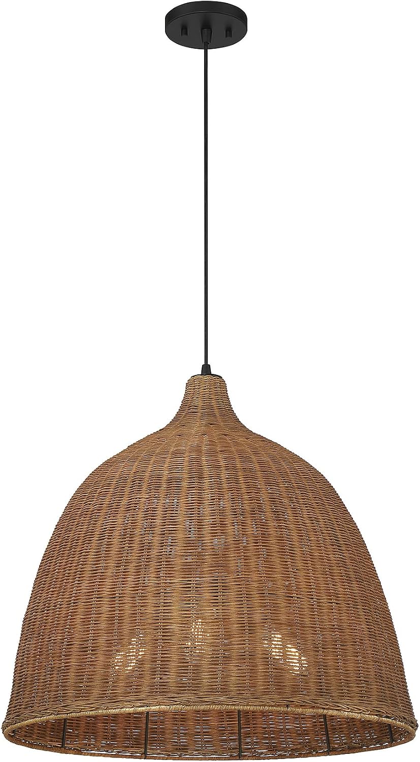 Savoy House 7-1656-3-128 Macra Bohemian Rustic Coastal Wicker Pendant, 3-Light 180 Total Watts, 21" H x 23" W, Café