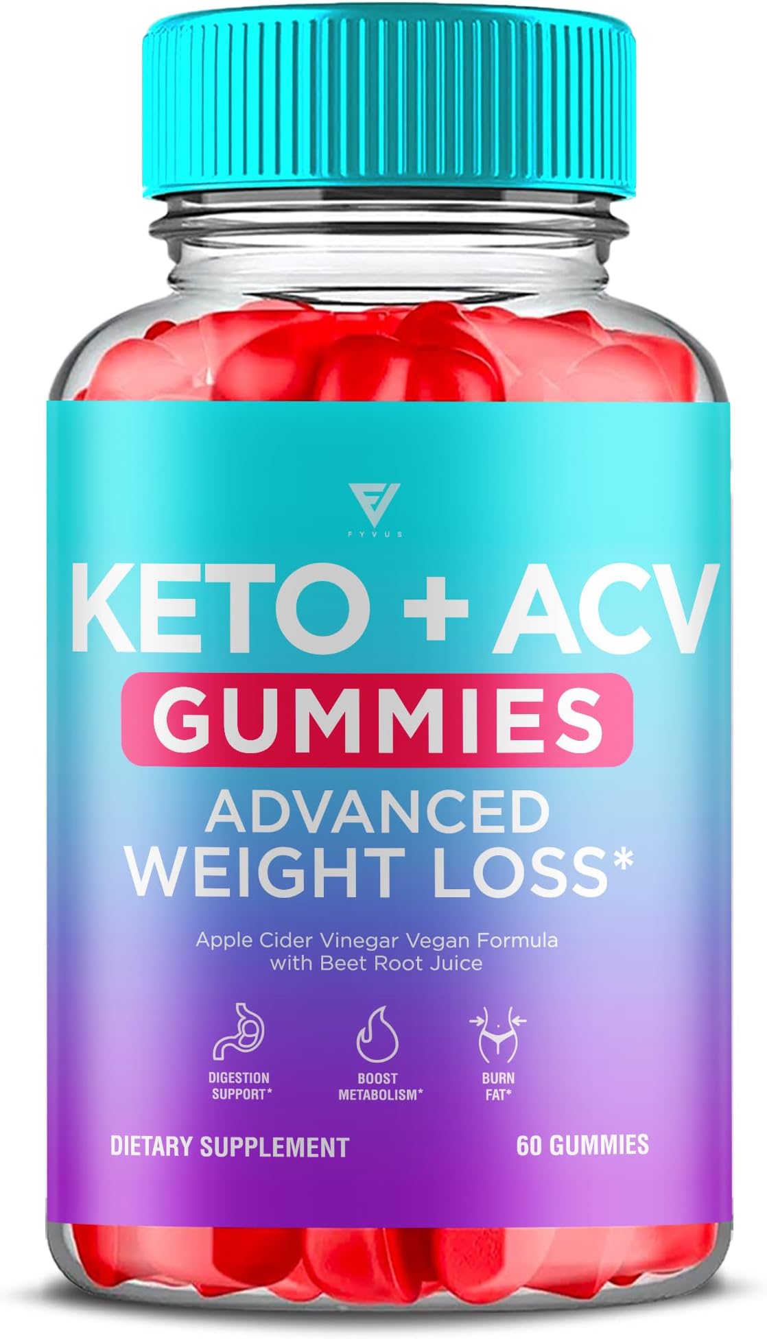 Fyvus Apple Cider Vinegar Gummies Supplement – Daily Digestive Health & Gut Wellness Support for Women & Men – Vegan ACV Gummies with Apple Cider Vinegar – Non-GMO (1 Pack - 60 Gummies)