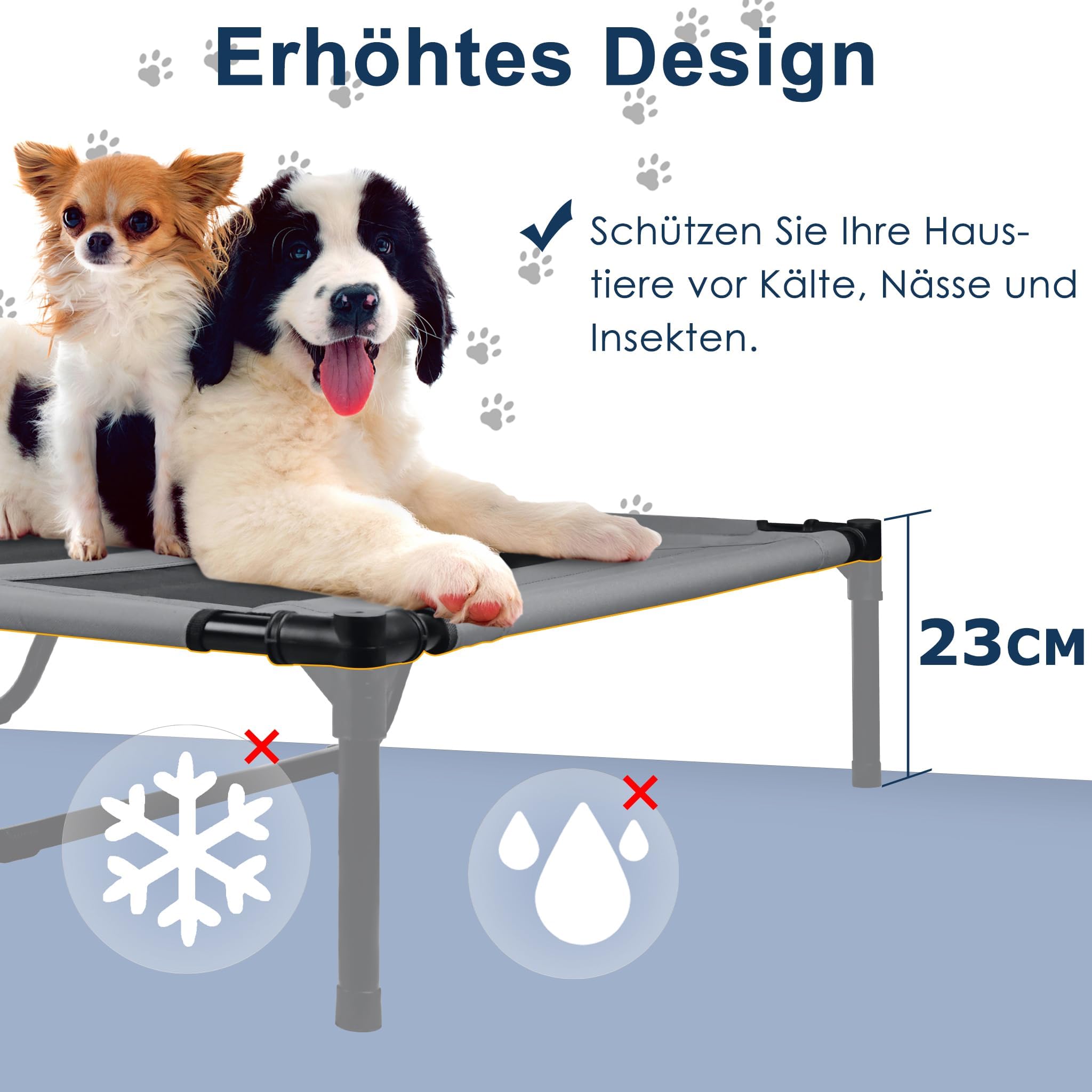 UISEBER Hundebett Erhöhtes Haustierbett 122 x 92 x 102 cm Hundeliege Outdoor mit Überdach für große Hunde bis 60 kg Wasserdicht Hundebetten für Innen und Außen Grau +Schwarz【XL】