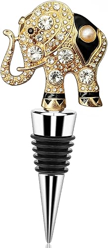 Tapón hermético para botella de vino, cristal decorativo poligonal, perlas, elefante, animal, dorado, para vino y bebida, juego de 1