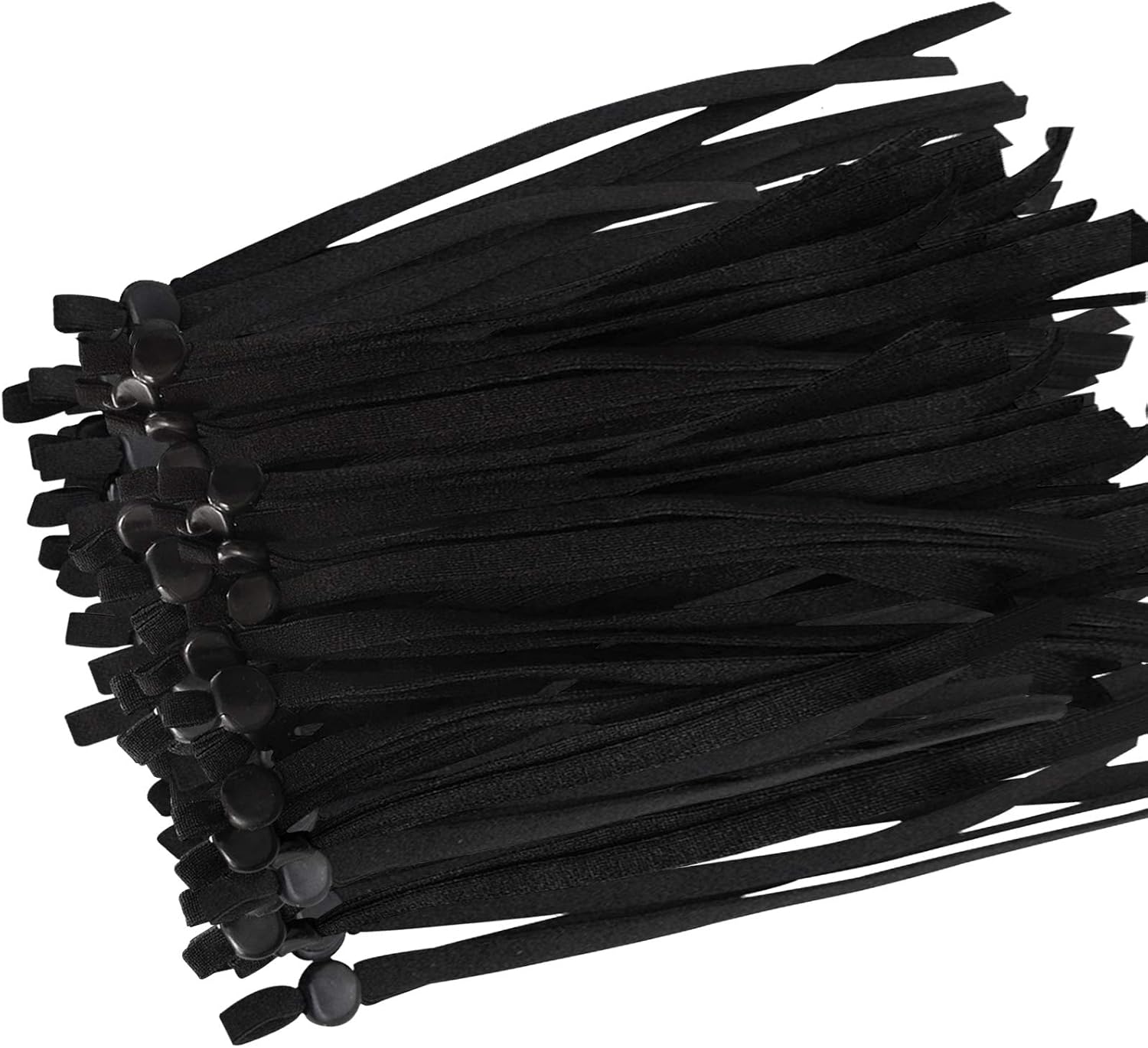 Elastic Band with Adjustable Buckle, 100 Pieces Elastic String Cord Earloop Lanyard Earmuff Rope for Sewing DIY Mask Craft Clothing, Black（Folded Length 16cm）