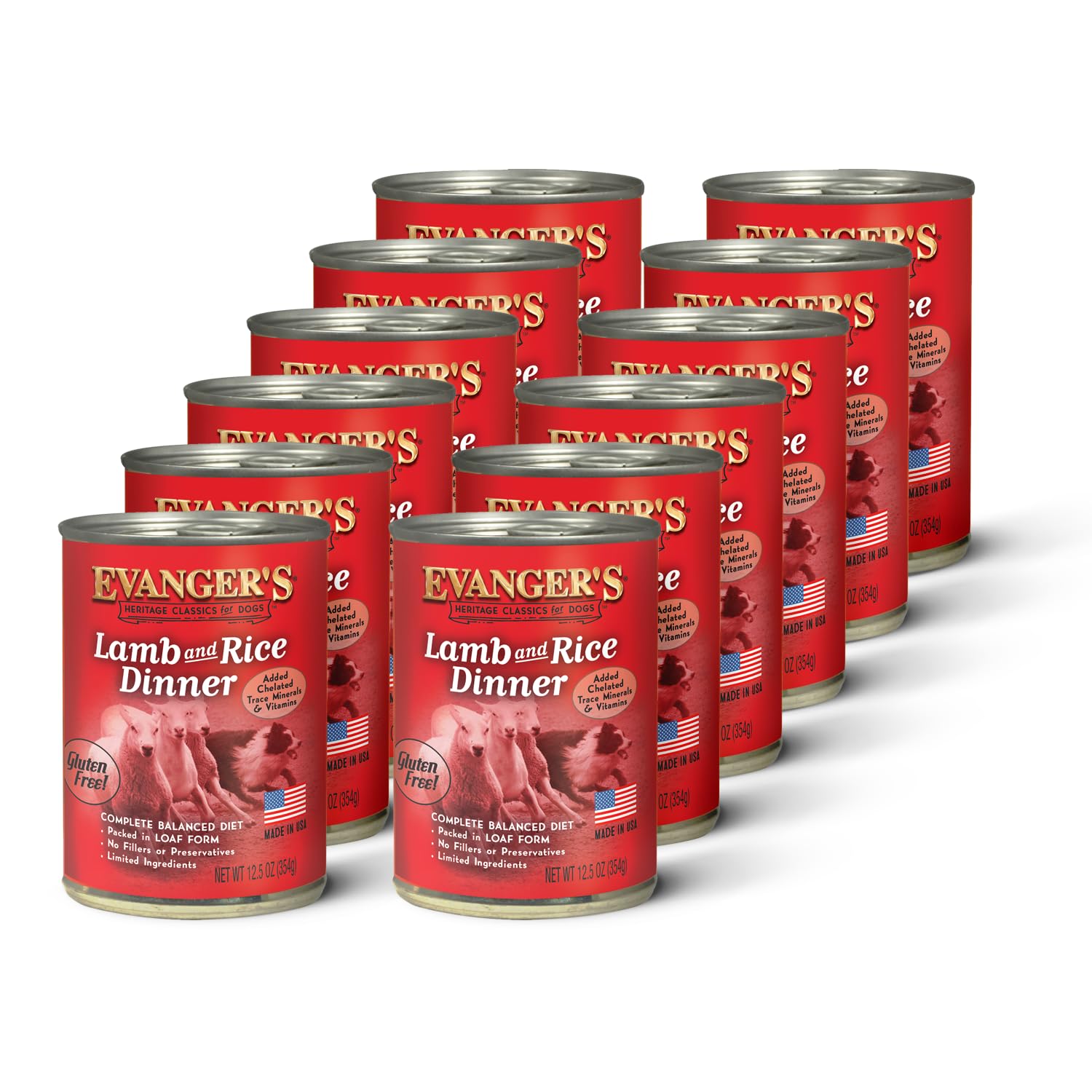 Evanger's Heritage Classic Lamb & Rice Dinner Dog Food – 12 Count, 12.5 oz Each – Gluten & Grain Free, Complete Balanced Diet for All Life Stages – Wet Dog Food