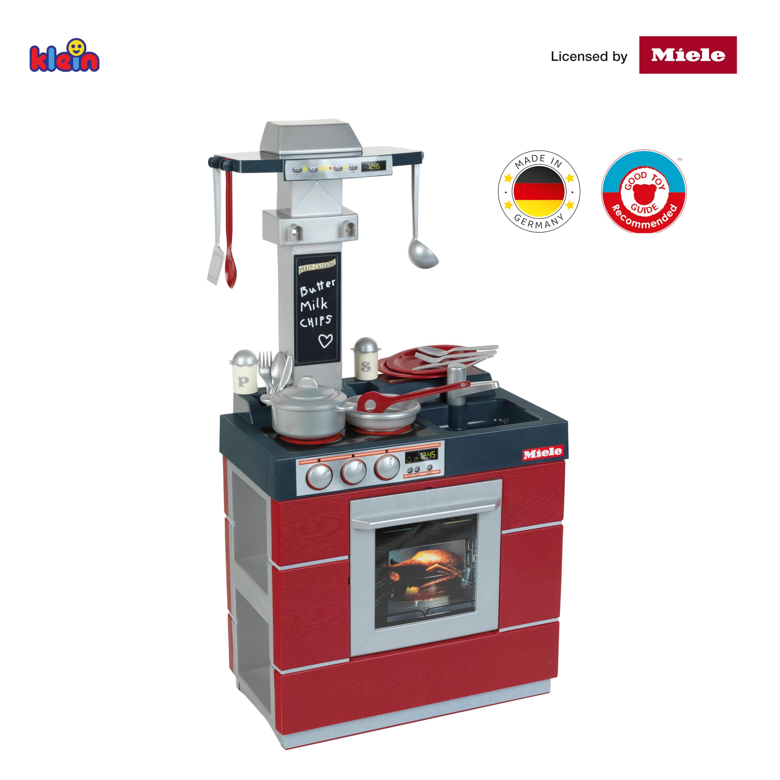 Theo Klein 9044 Cuisine Miele Compact - avec Four, évier, Plaque de Cuisson, hotte, Nombreux Accessoires, etc. - Jouable des Deux côtés - Dimensions : 47 x 28 x 88,5 cm - pour Enfants dès 3 Ans