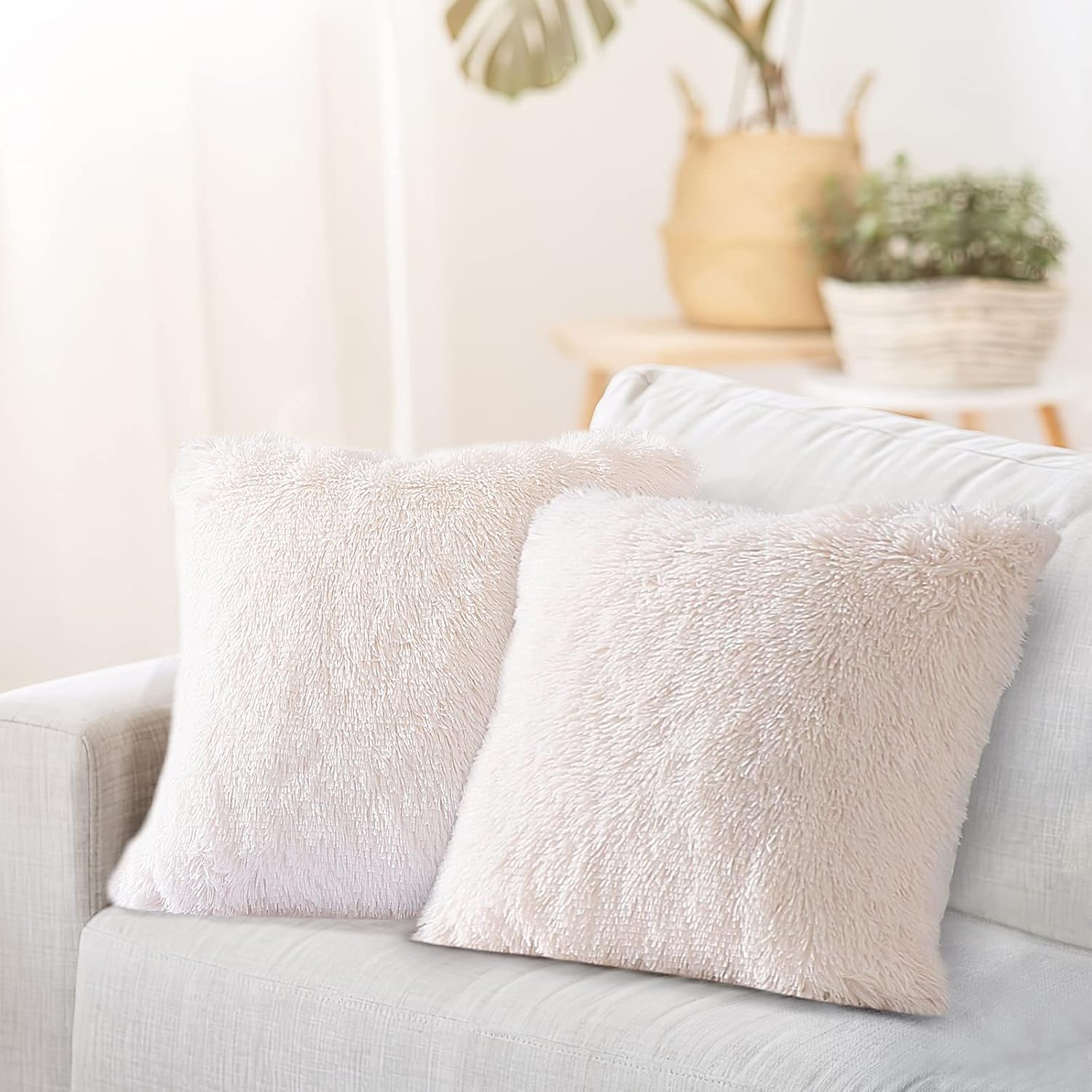 cream faux fur throw pillow