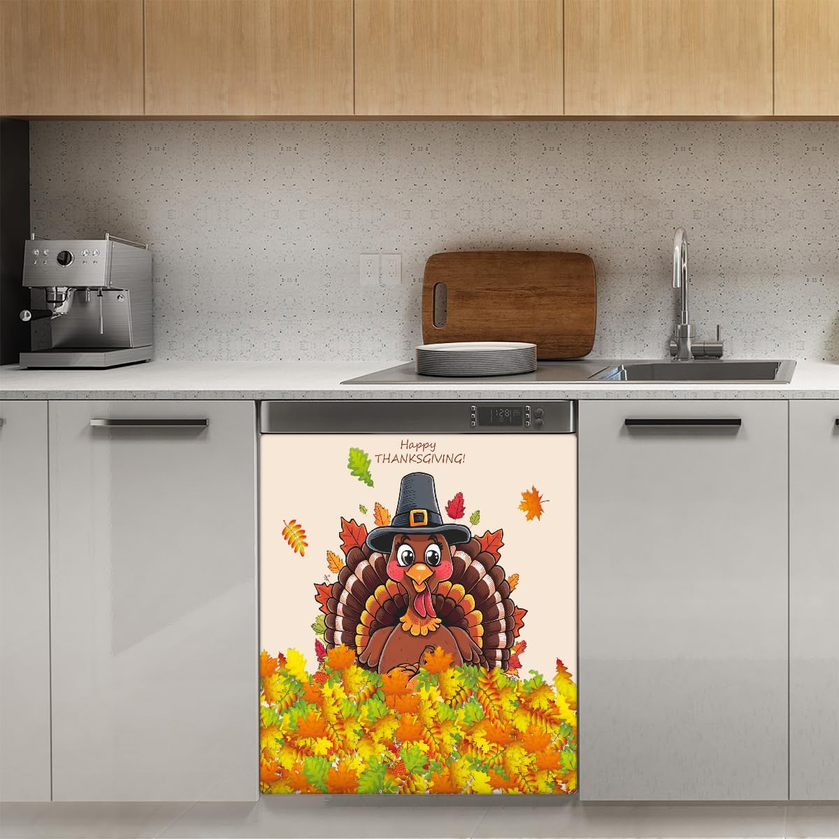 Magnetic Dishwasher Cover Thanksgiving Turkey Autumn Dishwasher Covers Decorative for The Front,Magnetics Refrigerator Cover Panel Decal Skin for Kitchen Magnet Cabinet Appliance 23"X26"