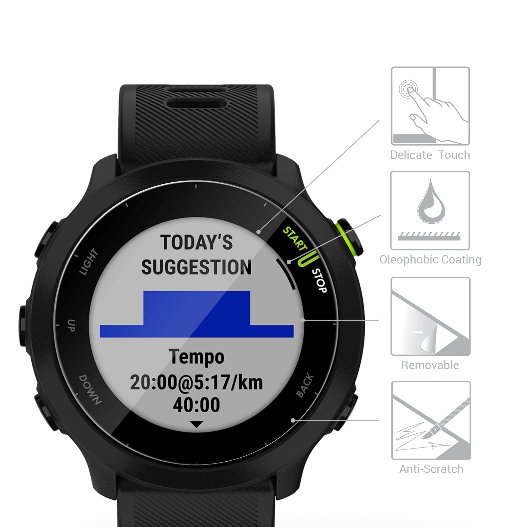 kwmobile Glass Screen Protector Compatible with Garmin Forerunner 55 Screen Protector (Set of 2) - Transparent - Image 2