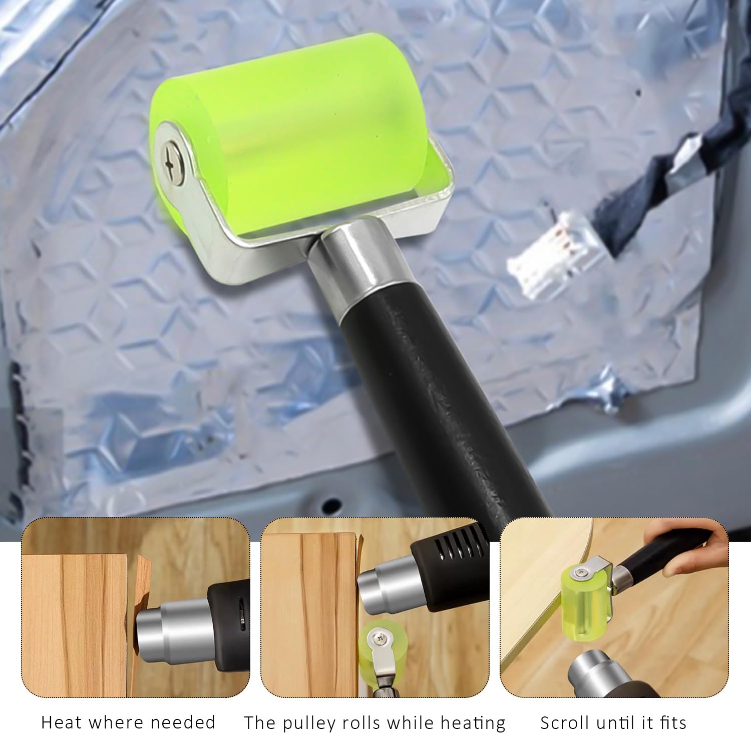Lot de 2 rouleaux en silicone vert, rouleau silencieux, outil d'installation de tampon d'insonorisation de voiture, rouleau manuel, rouleau en silicone multifonctionnel, outil pratique