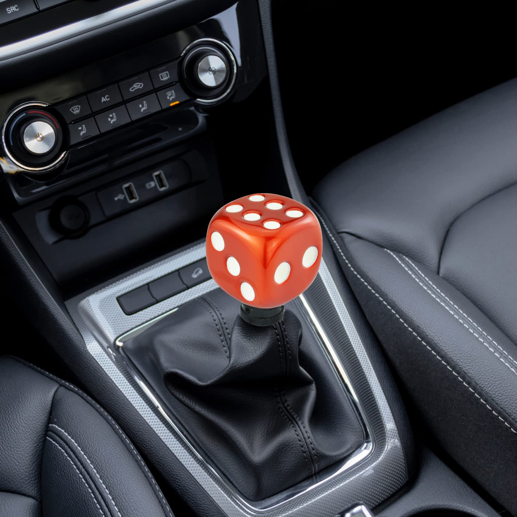 Temzzer Dice Shape Gear Shift Knob - Universal Fit For Most Cars With 8mm 10mm 12mm Threads (White Red Style) - View #7