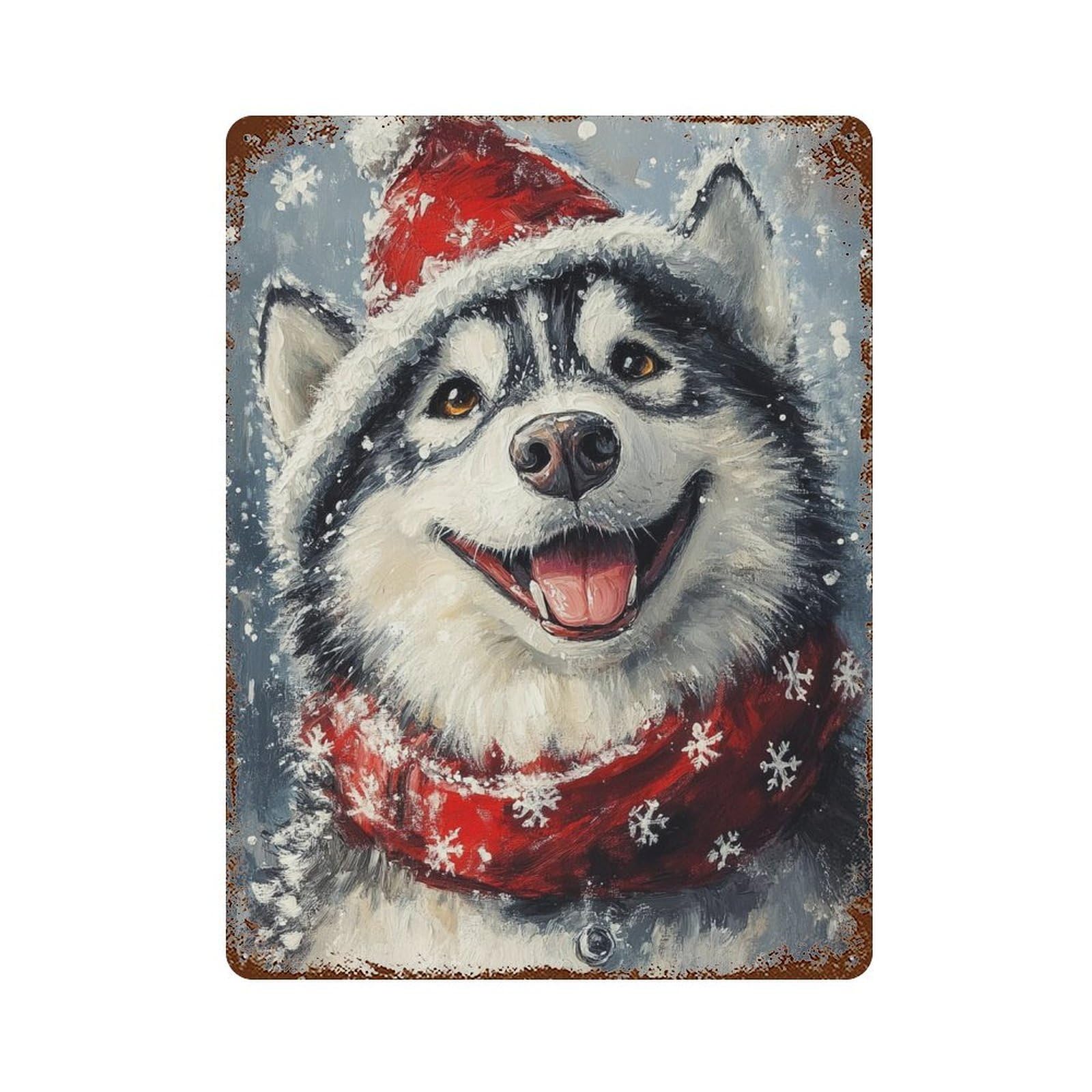 Christmas Siberian Husky Art Print-1 Rusty Metal Tin Sign 15.7"x11.8", Vintage Wall Decor for Garage, Pub Or Kitchen