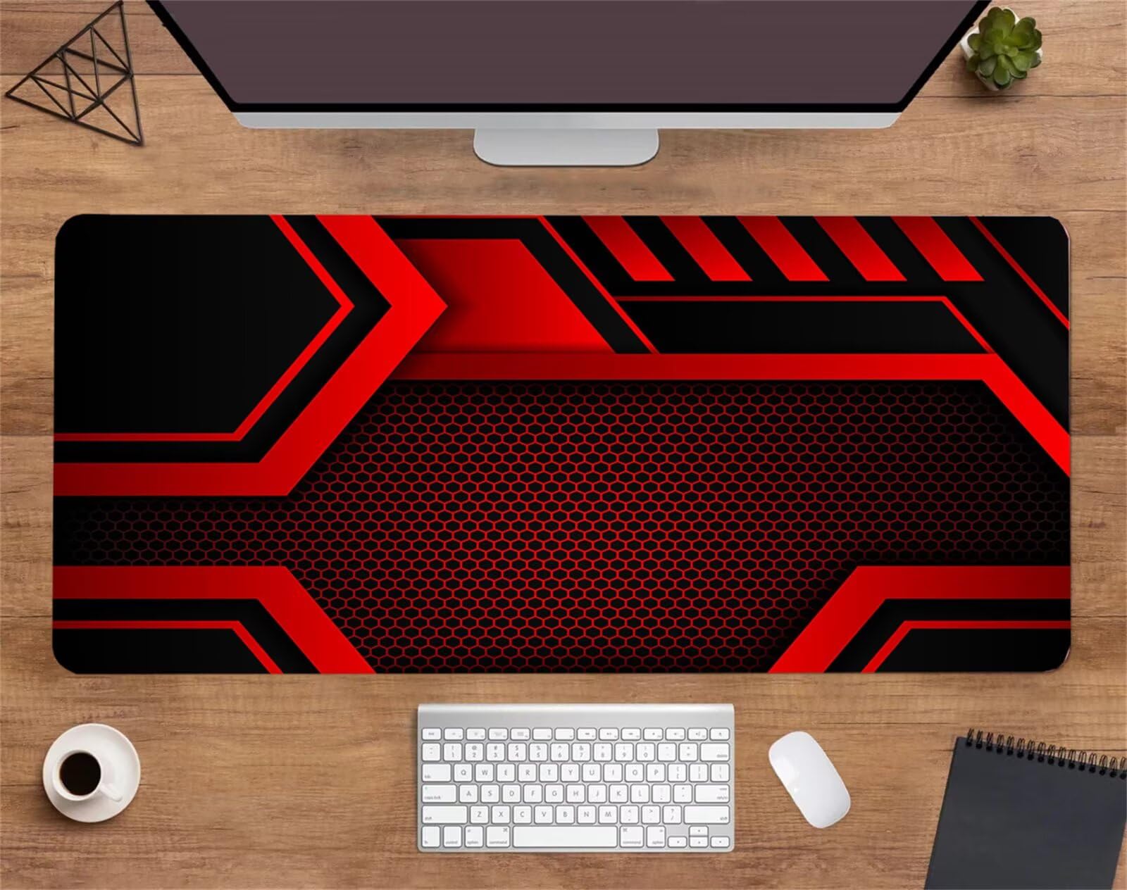 Alfombrilla ratón Gaming Geométrico Rojo Negro Alfombrilla Ratón XXL 1200x600x3mm Grande Mouse Pad,Alfombrilla de ratón de Sobremesa,con Base de Goma Antideslizante,Mejora la precisión y la Velocidad