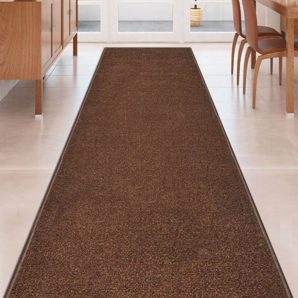 Brown Solid Plain Rubber Backed Non-Slip Hallway Stair Kitchen Runner Rug Carpet 22in X 8ft