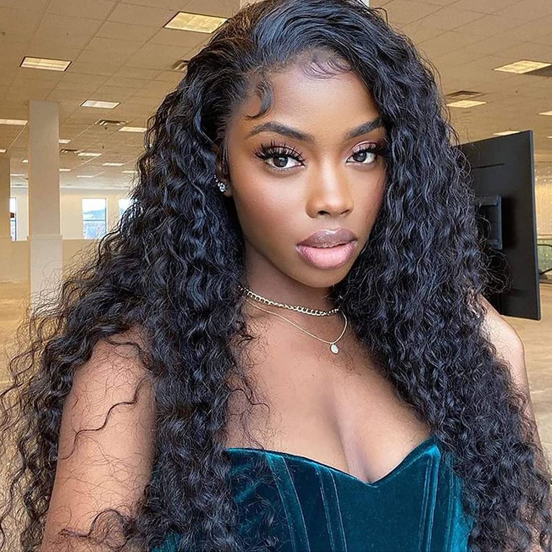 Amazon.com : UNICE Deep Curly 13x4 Lace Front Wigs Human Hair Pre Plucked  with Baby Hair Deep Wave Lace Front Wig Bleached Knots Human Hair Wig for  Women Black Color 180% Density