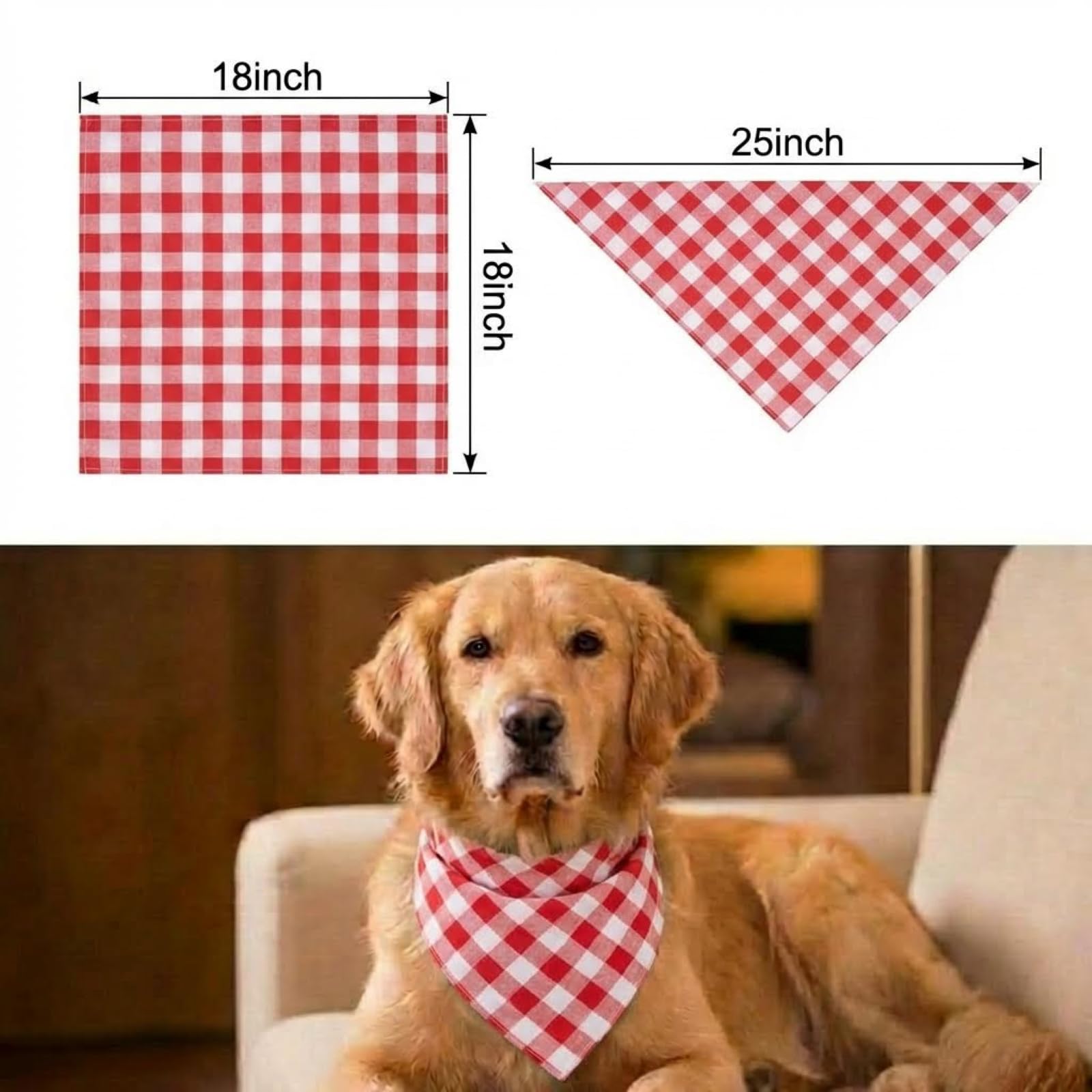 Dog Bandanas 1 Pack; Cotton Linen Red Bandana Checkered for Large Dogs; Soft Breathable Dog Accessories; Holiday Dog Apparel & Accessories — view 2