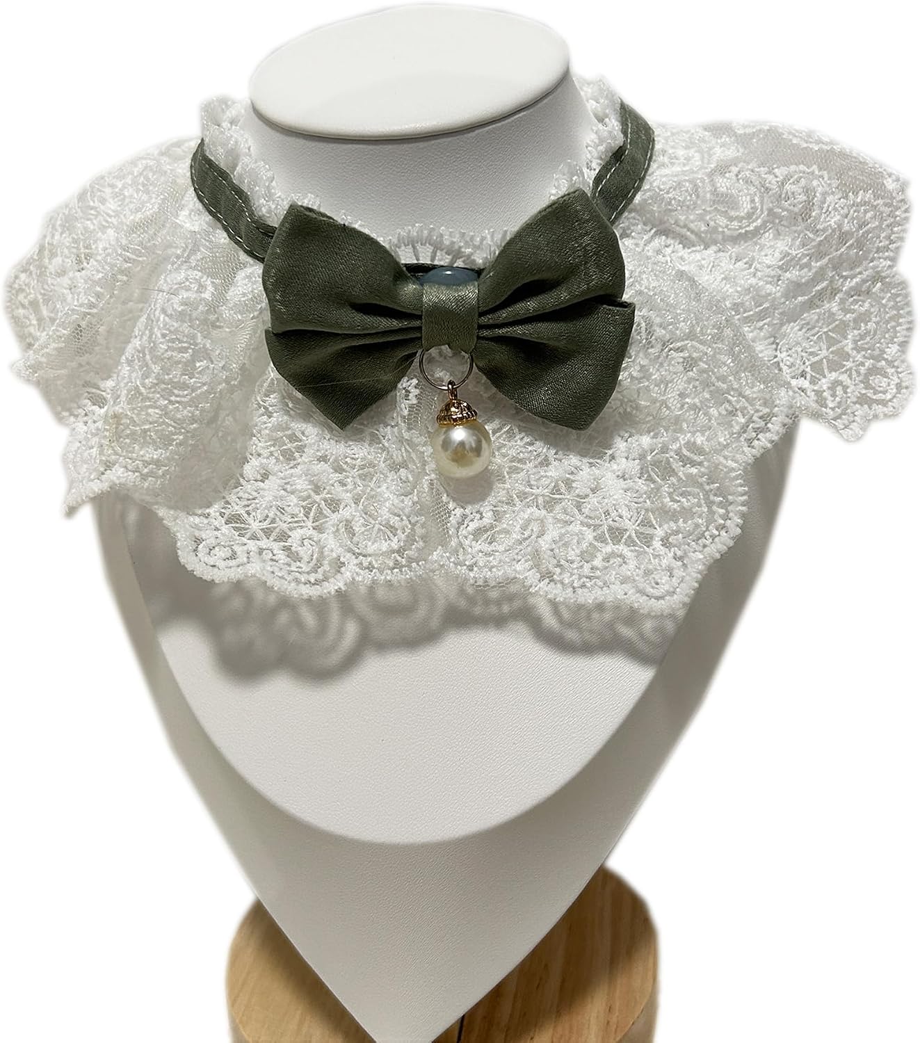 2-Pack Lace Bib Cat Collars, Pink & Green | Bow & Pearl Pendant, Elegant Floral Bow Tie, For Kittens & Small Dogs, For Puppies & Pets