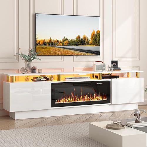 Miniatura 17 de PUKAMI - Soporte de TV con chimenea de 70 pulgadas, con chimenea eléctrica de 36 pulgadas, centro de entretenimiento con luz LED y almacenamiento,