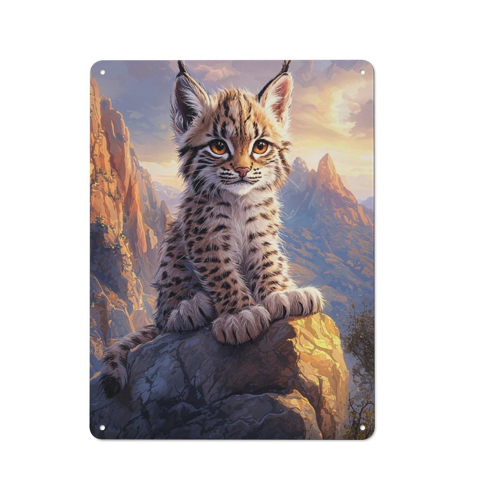 Junmoney Lynx Kitten On Mountaintop Metal Wall Sign 40X30cm Featuring For Bar Or Restaurant, For Vintage Wall Decor Fans, For Themed Room Decoration