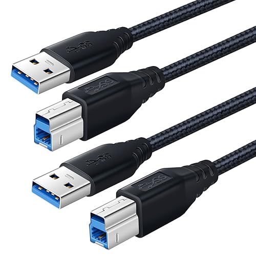 OKRAY Cable USB A a USB B 3.0, paquete de 2 cables de 6 pies tipo A a B macho a macho, cable trenzado de nailon USB-A a USB-B para concentrador OKRAY Cable USB A a USB B 3.0, paquete de 2 cables de 6 pies tipo A a B macho a macho, cable trenzado de nailon USB-A a USB-B para concentrador