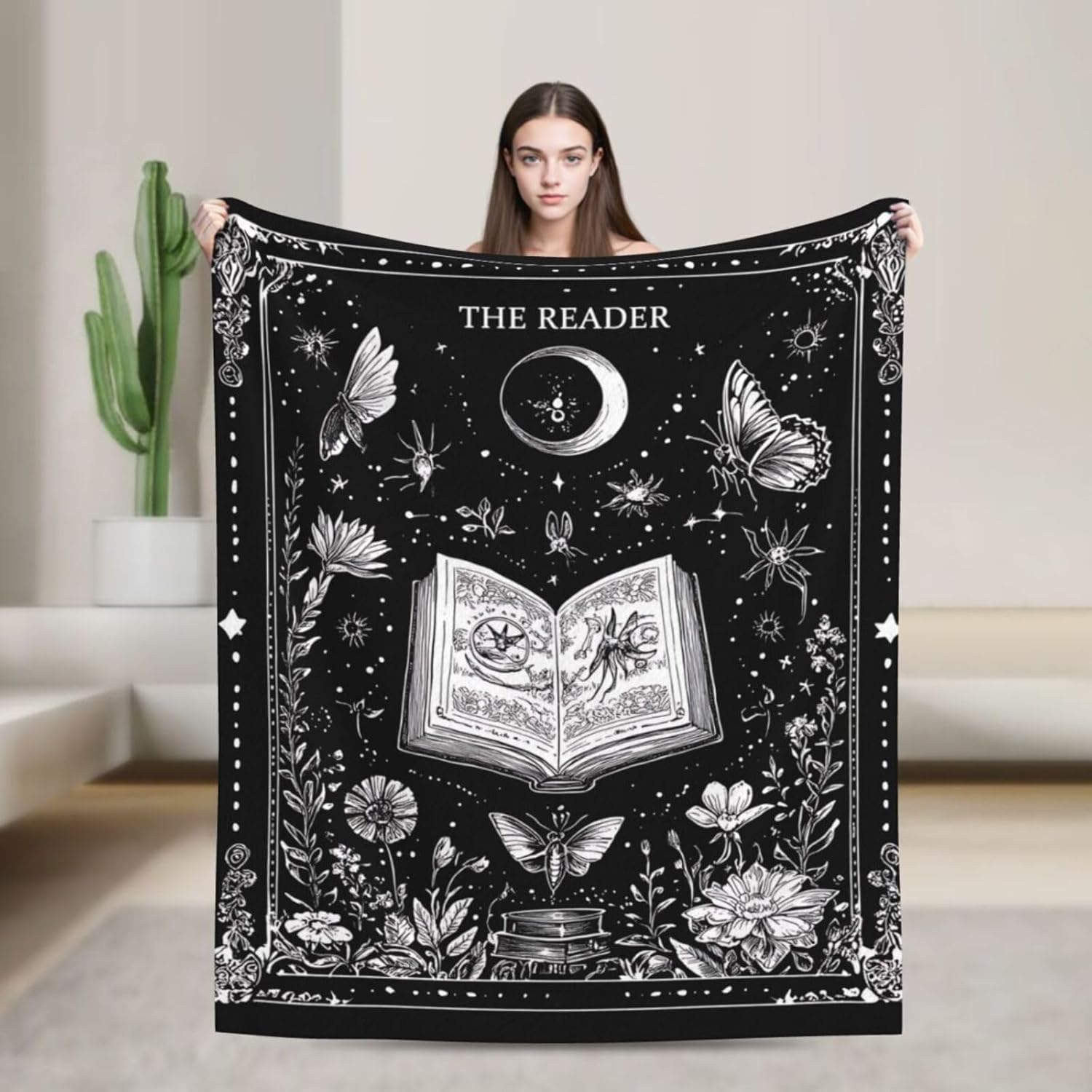 Reading Throw Blanket 60"x50",Skeleton Read Book Blanket,Ultra Soft Cozy Fuzzy Plush Skull Reading Lovers Reader Librarian Decor Gothic Gifts for Women Girls Adults Couch Sofa,Style 1