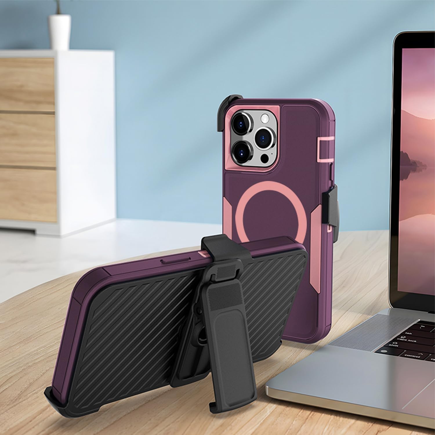 Designed for iPhone 16 Pro Max Case,Magnetic,Double Protection,Tough Durable,Compatible with MagSafe,Detachable Back Clip,Dustproof,No Fading,No Yellowing,Non-Slip,for Men Women,Wine Red Rose - Image 3