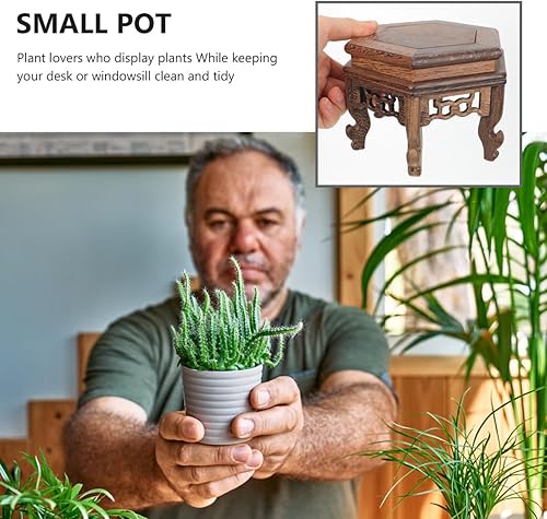 Miniatura 4 de Soporte para plantas pequeñas, soporte de madera para plantas de interior de mediados de siglo, mesa resistente para plantas, soporte redondo para