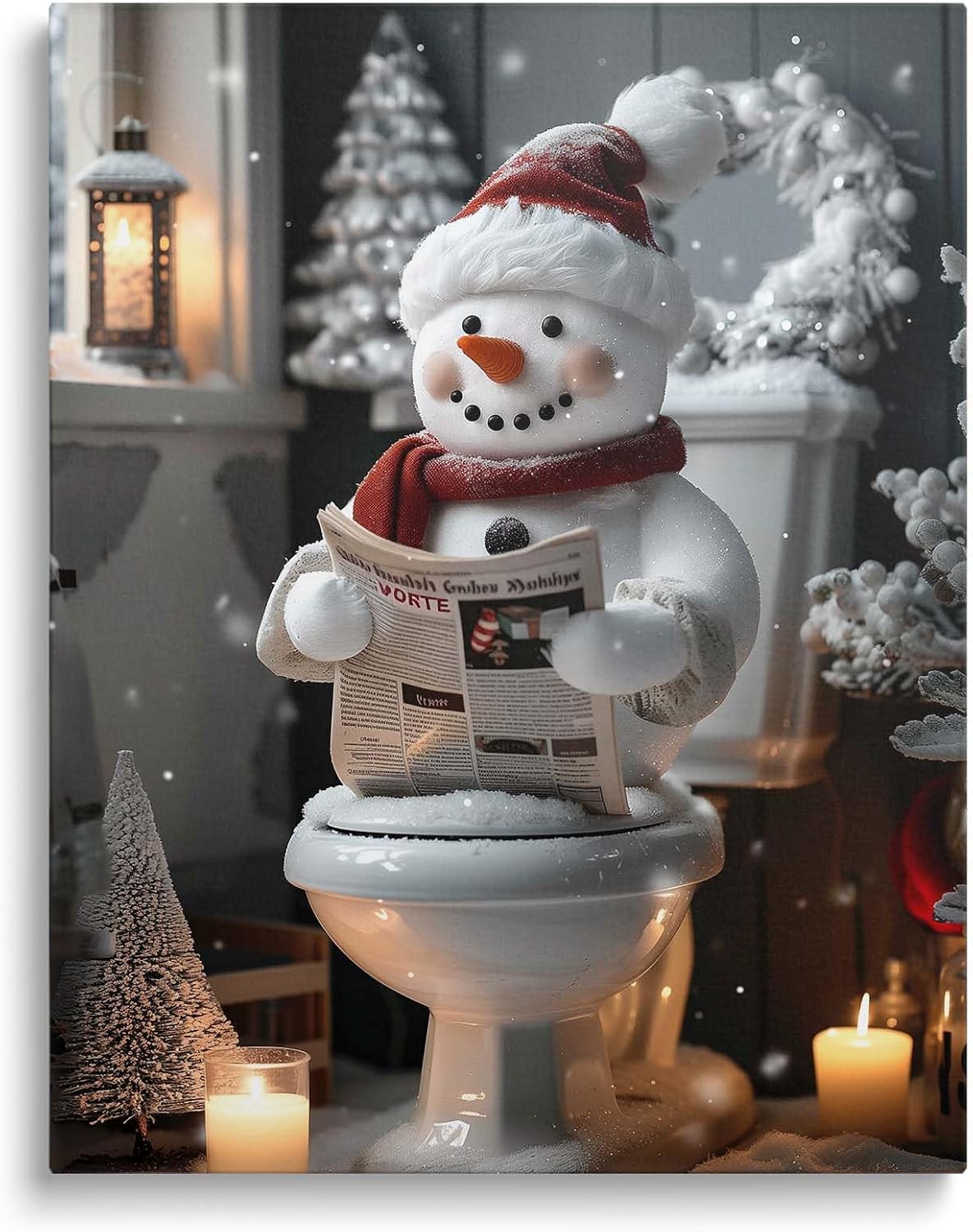 Amazon.com: Christmas Bathroom Wall Art Christmas Pet Snowman Reading ...