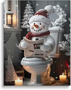 Amazon.com: Funny Christmas Bathroom Canvas Wall Art Decor - Snowman ...