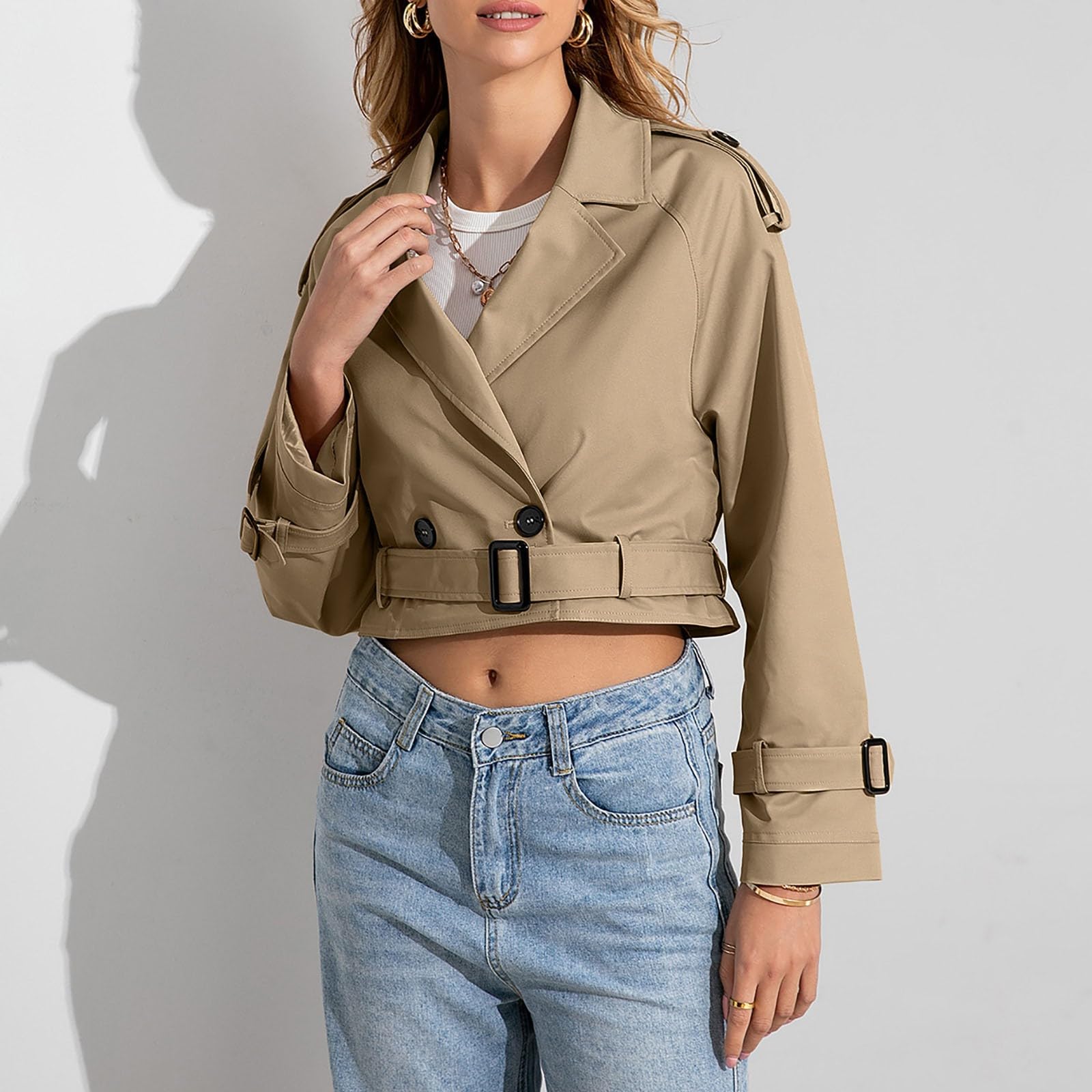 Genérico Gabardina Corta Mujer Trench Abrigos Elegante Chaqueta Primavera Talla Grande Cazadoras Ropa Casual Gabardinas Otoño Invierno De Entretiempo con Bolsillo Abrigo