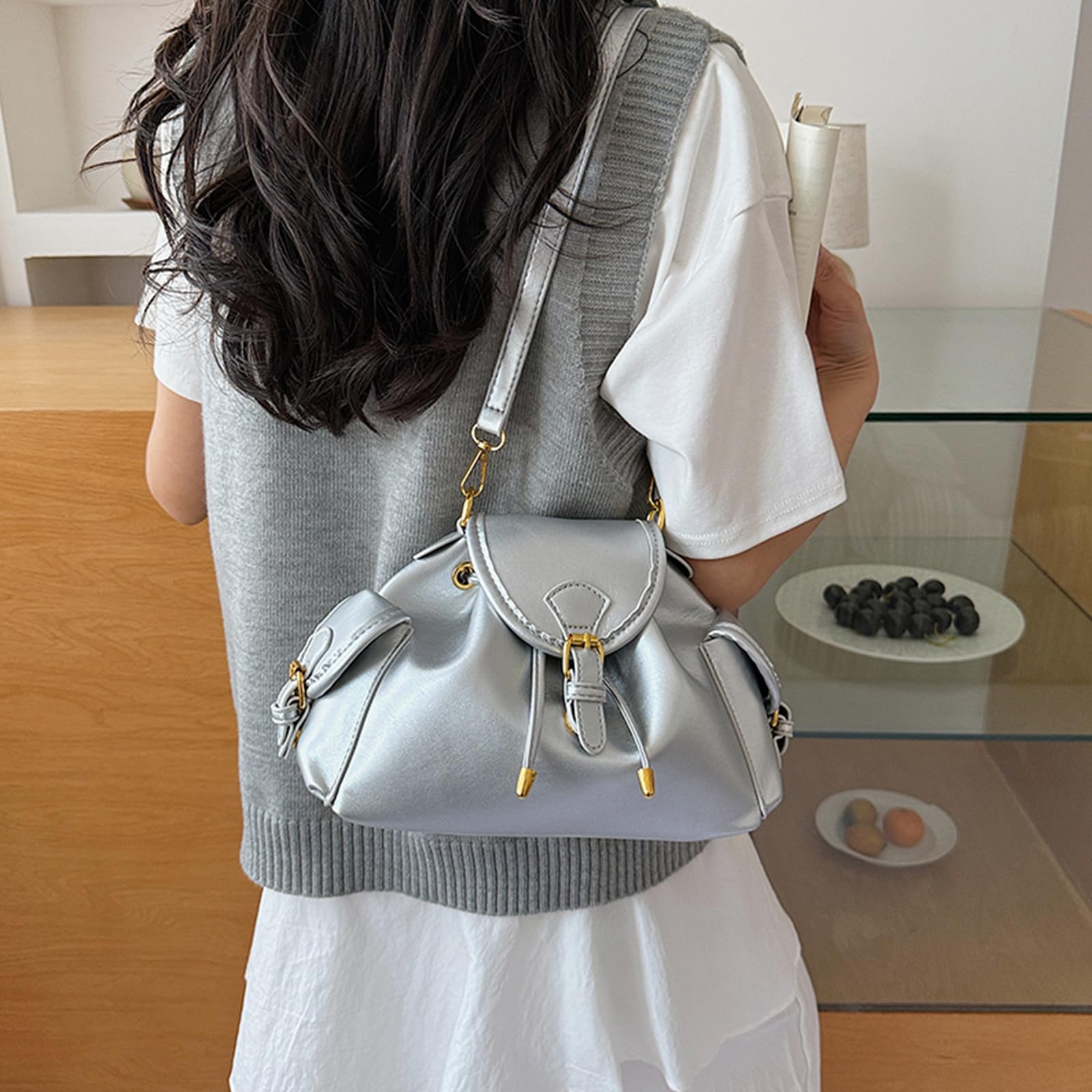 Bolso tipo cubo de PU para mujer y niña, elegante, de gran capacidad, estilo Y2K, cruzado para trabajo y ocio