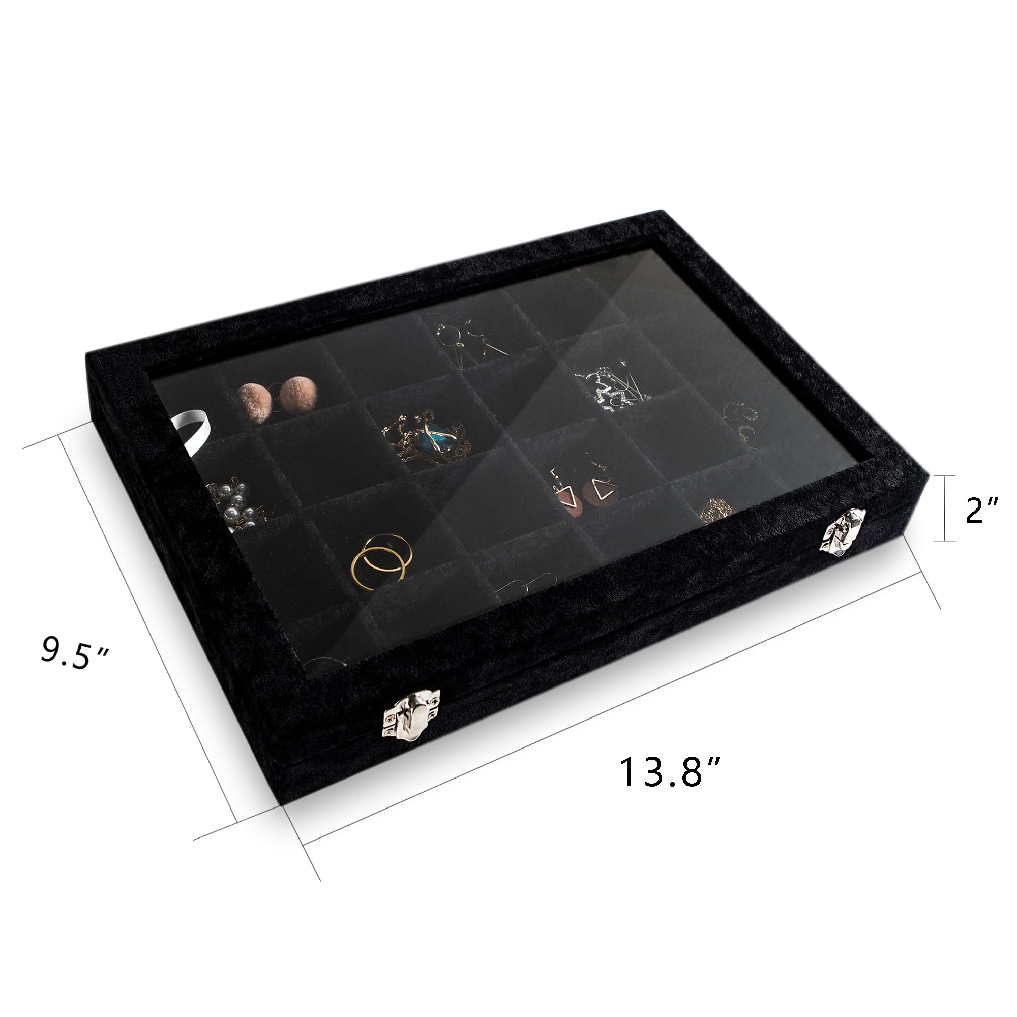 Vassoio Gioielliere COMBOGEMTRAYBLACK1 - 24 Contenitori Rotondi Con Coperchio, 14x8 Cm