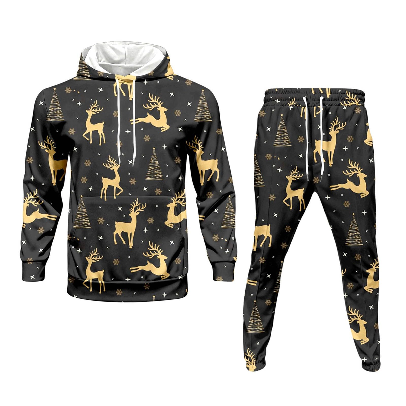 Generisch Świąteczny dres męski do joggingu, świąteczny strój treningowy, zestaw świąteczny, zabawny strój na Boże Narodzenie, 2-częściowy strój bożonarodzeniowy z polarowymi bluzami i spodniami do