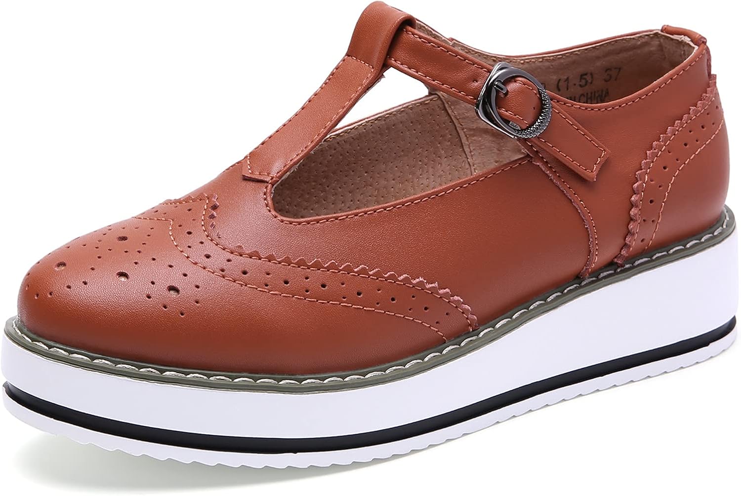  | DADAWEN Women's Platform T-Strap Round Toe Oxfords Dress Pumps Mary Jane Shoes for Women | Oxfords