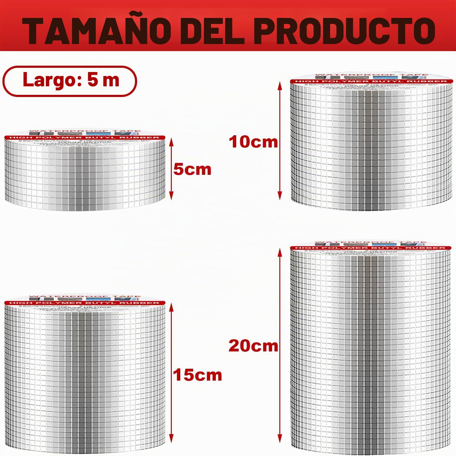 Cinta de Butilo Impermeable 200mm x 5m, Sellador Fugas Agua, Cinta de Butilo para Reparación, Impermeable Sellador Adhesivo para Fugas en Techo, Espacio enAlféizar de Ventana, Tubería