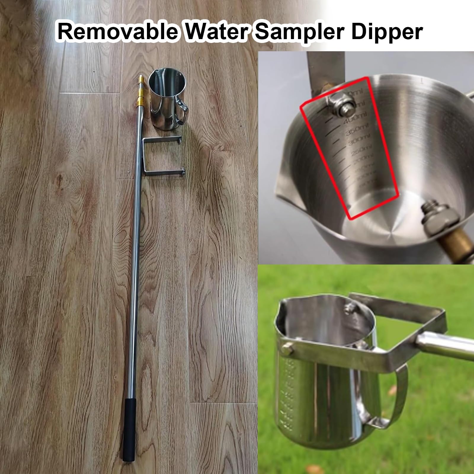 Muestreadores de laboratorio Ajustable Muestreador de Agua con Pico de Águila Y Graduado, Río/Pozo/Piscina Cucharón para Muestras de Agua, Cazo para Líquidos de 2 5 8 12 16 Pies de Largo(Stainless Ste