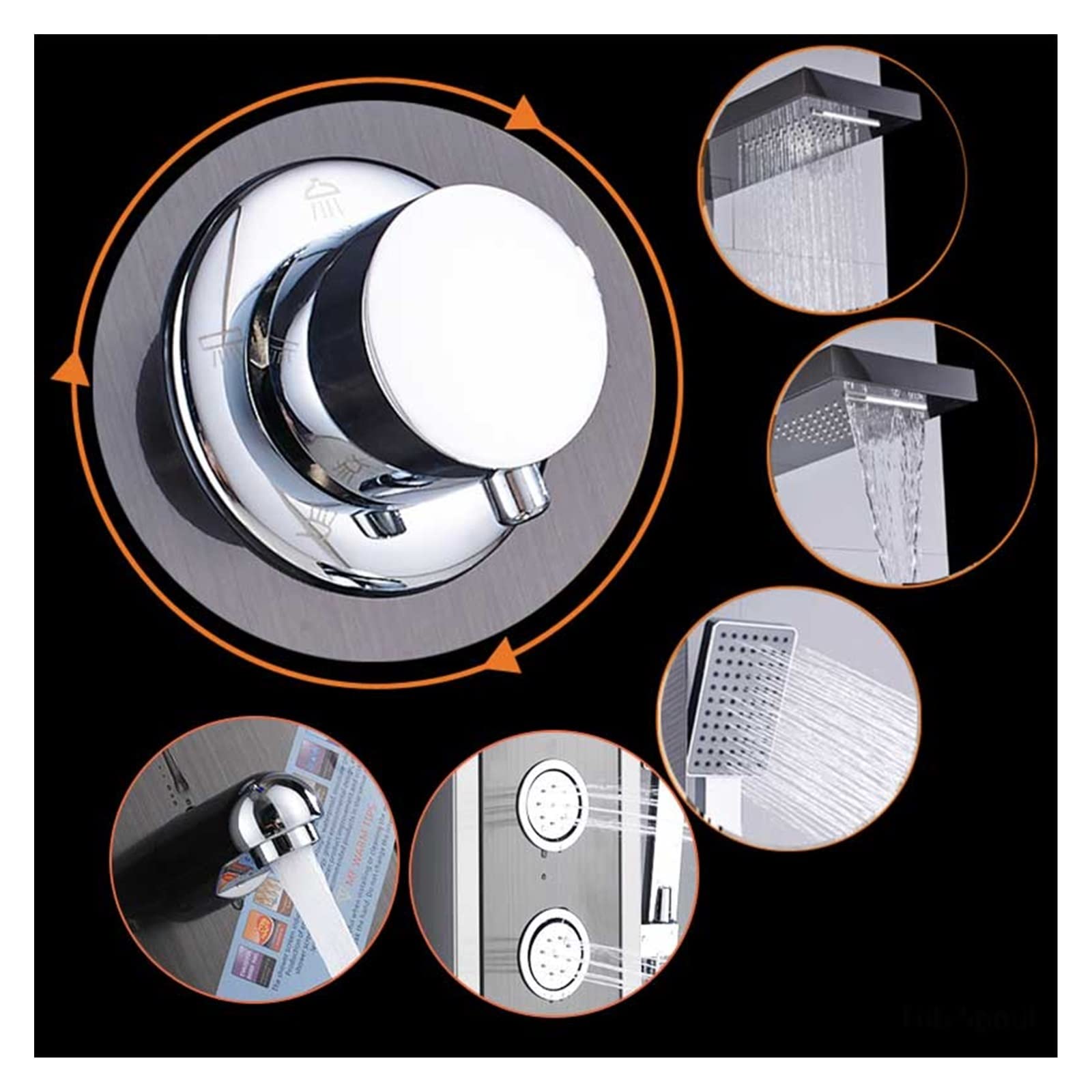 Nichel Nero LED Rain Waterfall Shower Rubinetto Set Pannello Doccia Colonna Ugello Multifunzionale Massaggio Spa Jet Temperature Screen(Black Nickel 9004)