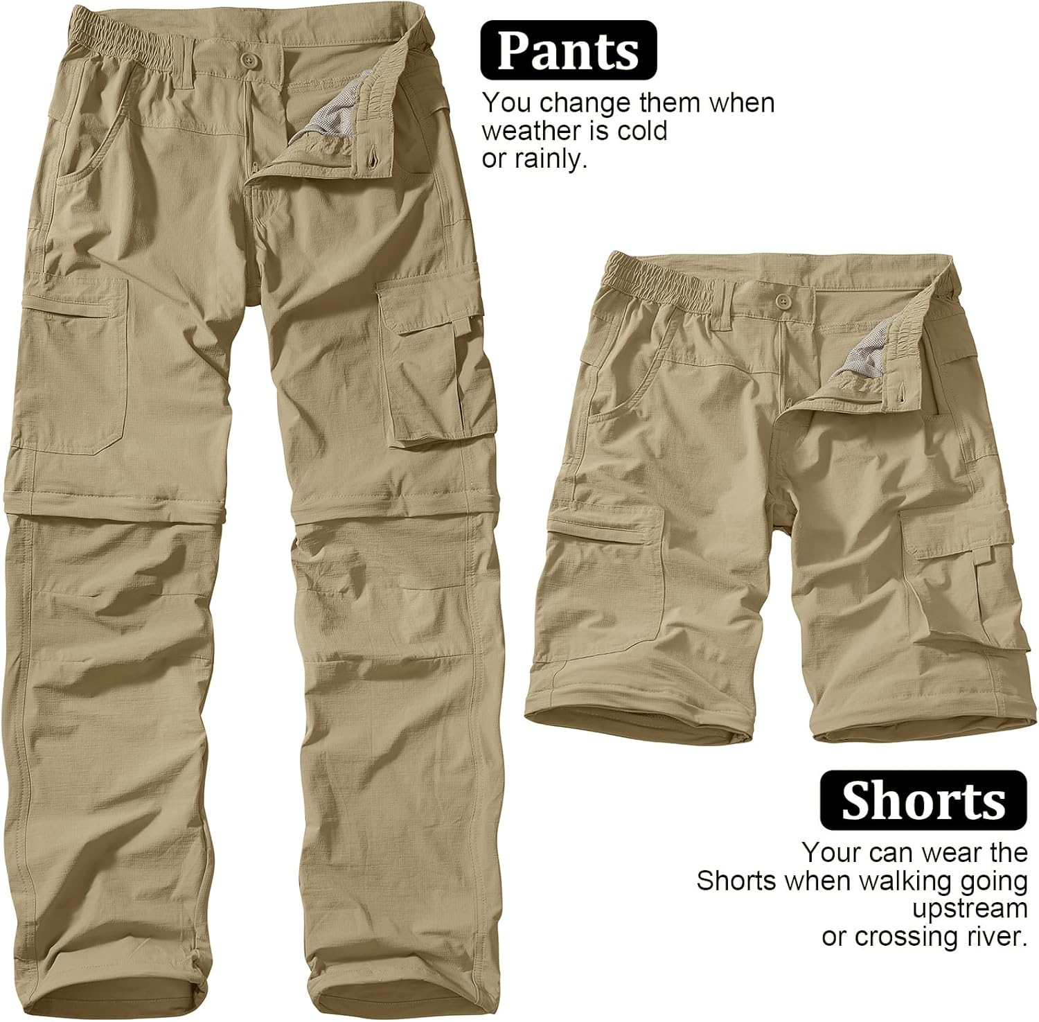 Hiking Pants Men Convertible Quick Dry UPF 50 Lightweight Zip Off Safari Fishing Travel Cargo Trousers - Image 5