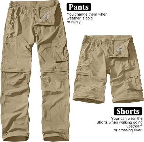Miniatura 5 de Pantalones de safari para hombre de exterior de secado rápido convertibles ligeros con cremallera desmontable para senderismo y pesca