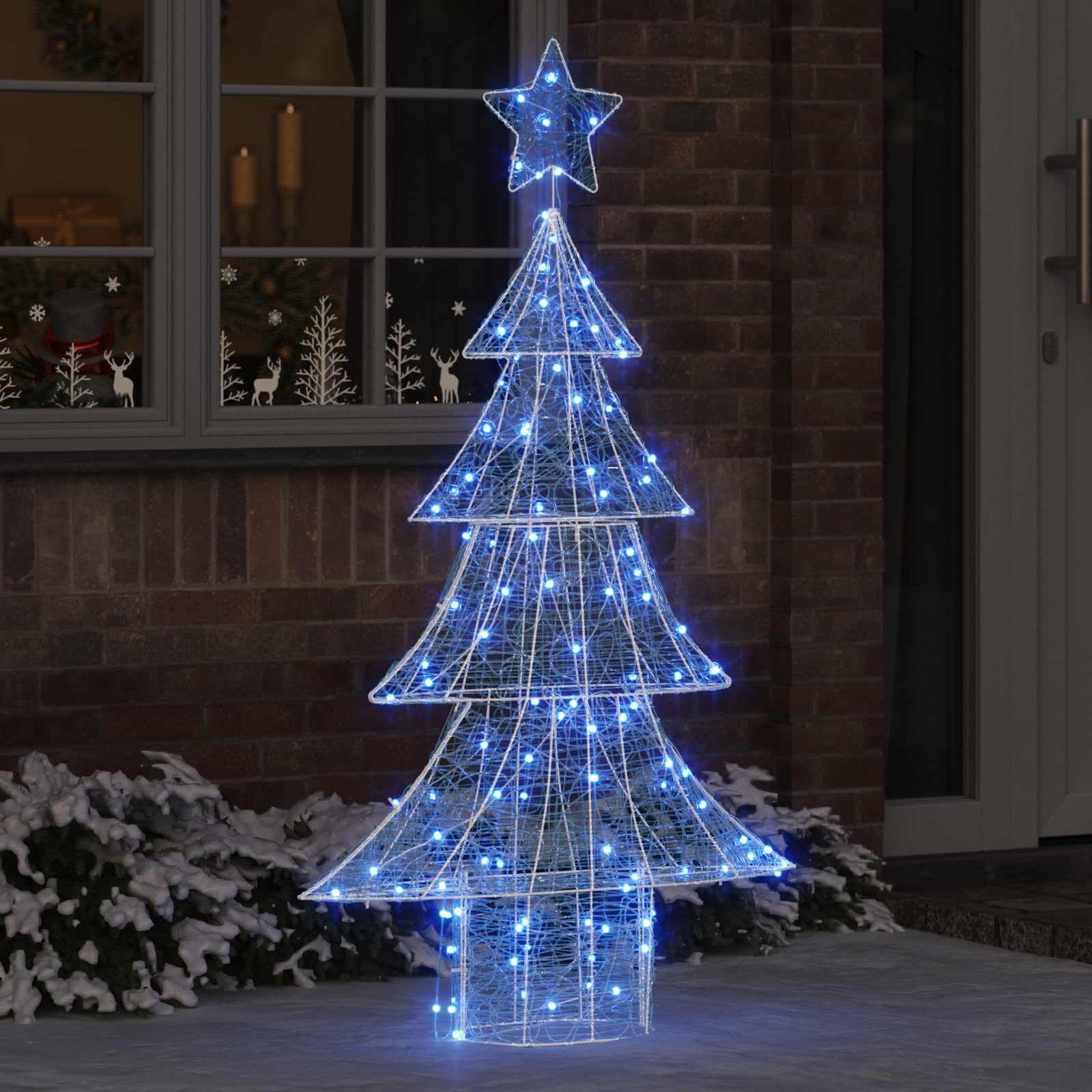 Weihnachtsbaum Acryl 150 cm mit 160 LEDs Blau, 3D Deko Ornament für Wohnzimmer, Christbaumschmuck mit Stern, USB betrieben, wetterbeständig, ideal zum Schmücken und Verzieren