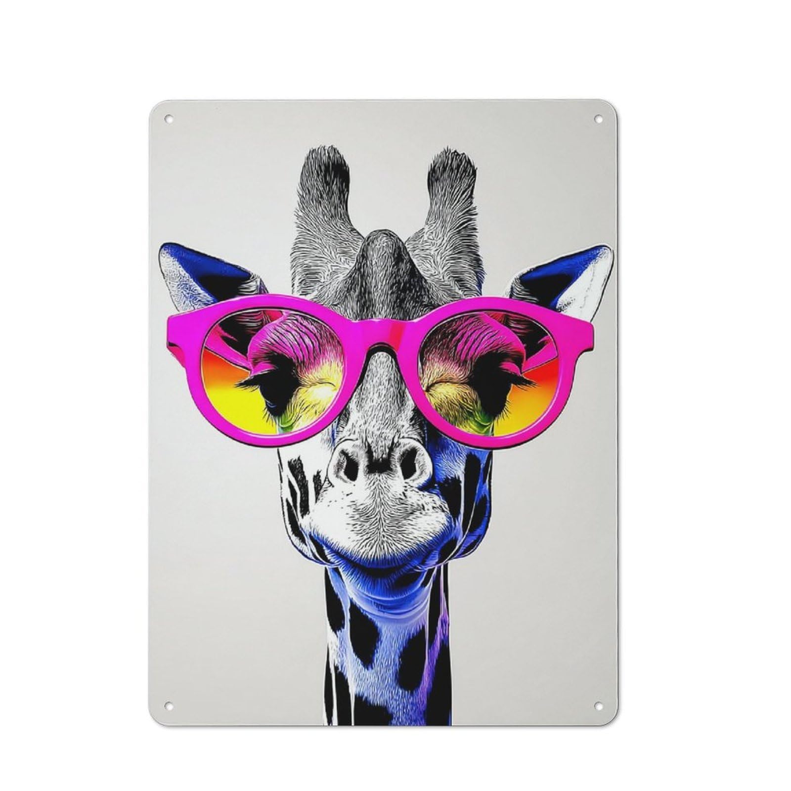 Junmoney Stylish Giraffe With Sunglasses Retro Metal Plaque 40X30cm For Garage Or Workshop, Housewarming Wall Decor For People Furnishing Garage And Workshop