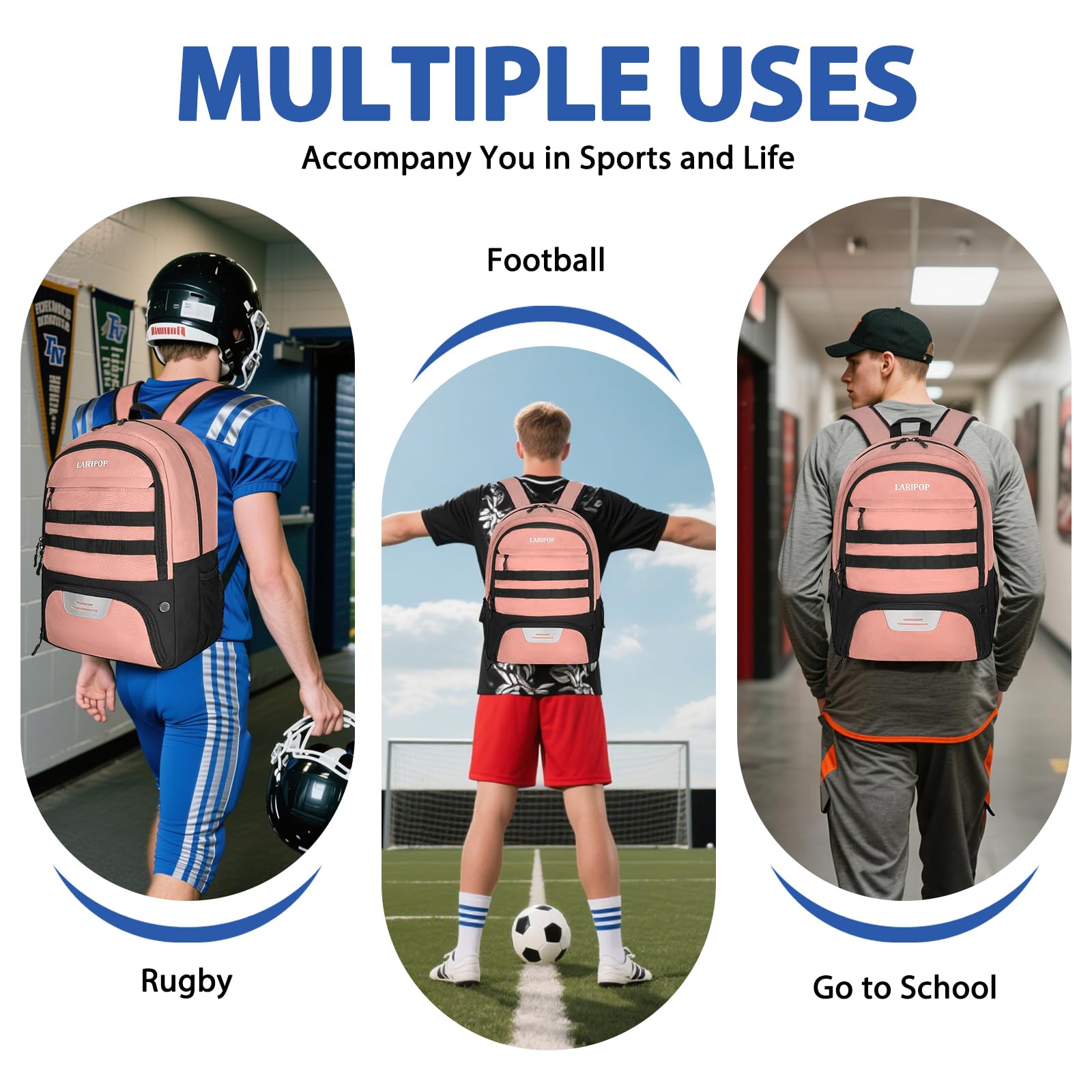 LARIPOP Fußball-Rucksack, Fußballtasche mit Ballhalter und Schuhfach, Sportausrüstung, Trainingstasche für Basketball