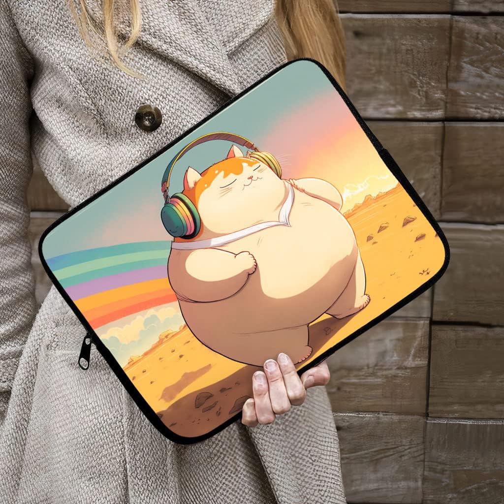Cat with Headphones iPad Sleeve - Funny Tablet Sleeve - Art Carrying Case - 10 inches