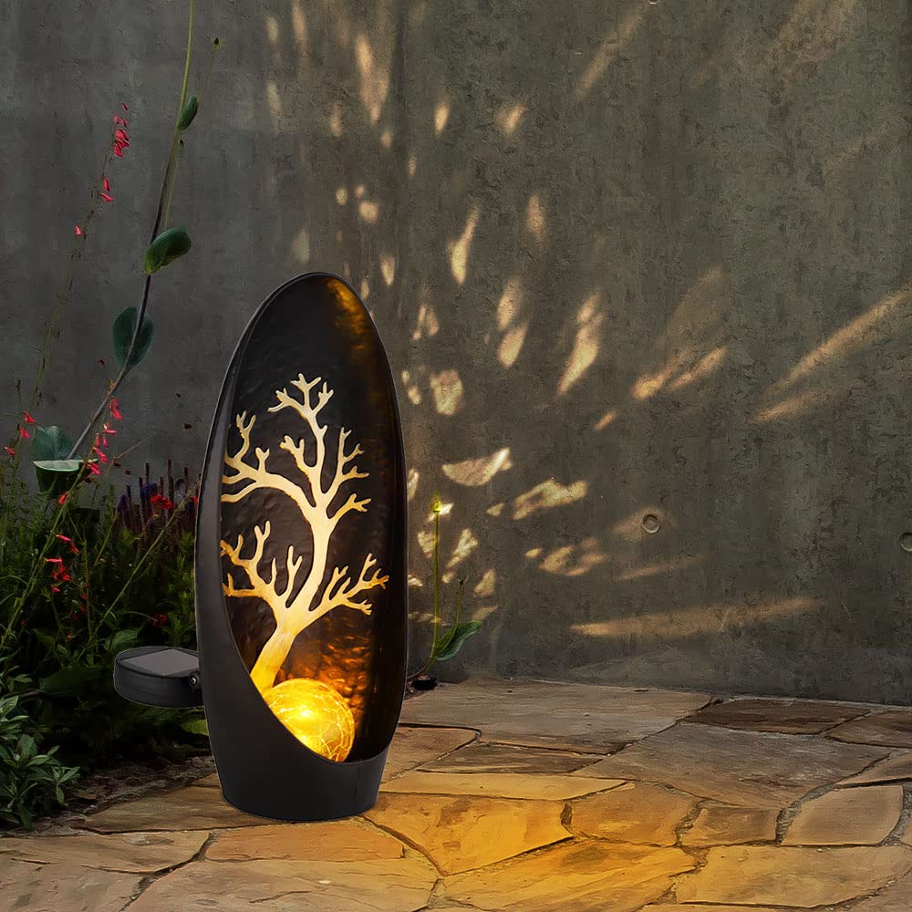 GLOBO Solarleuchte Lotusblume Außen Garten Dekoleuchten Solar Außenleuchte Solar Blume, Crackle Glas Lichteffekt, 1x Lotusblume 1x Stehlampe, LED warmweiß, 2er Set