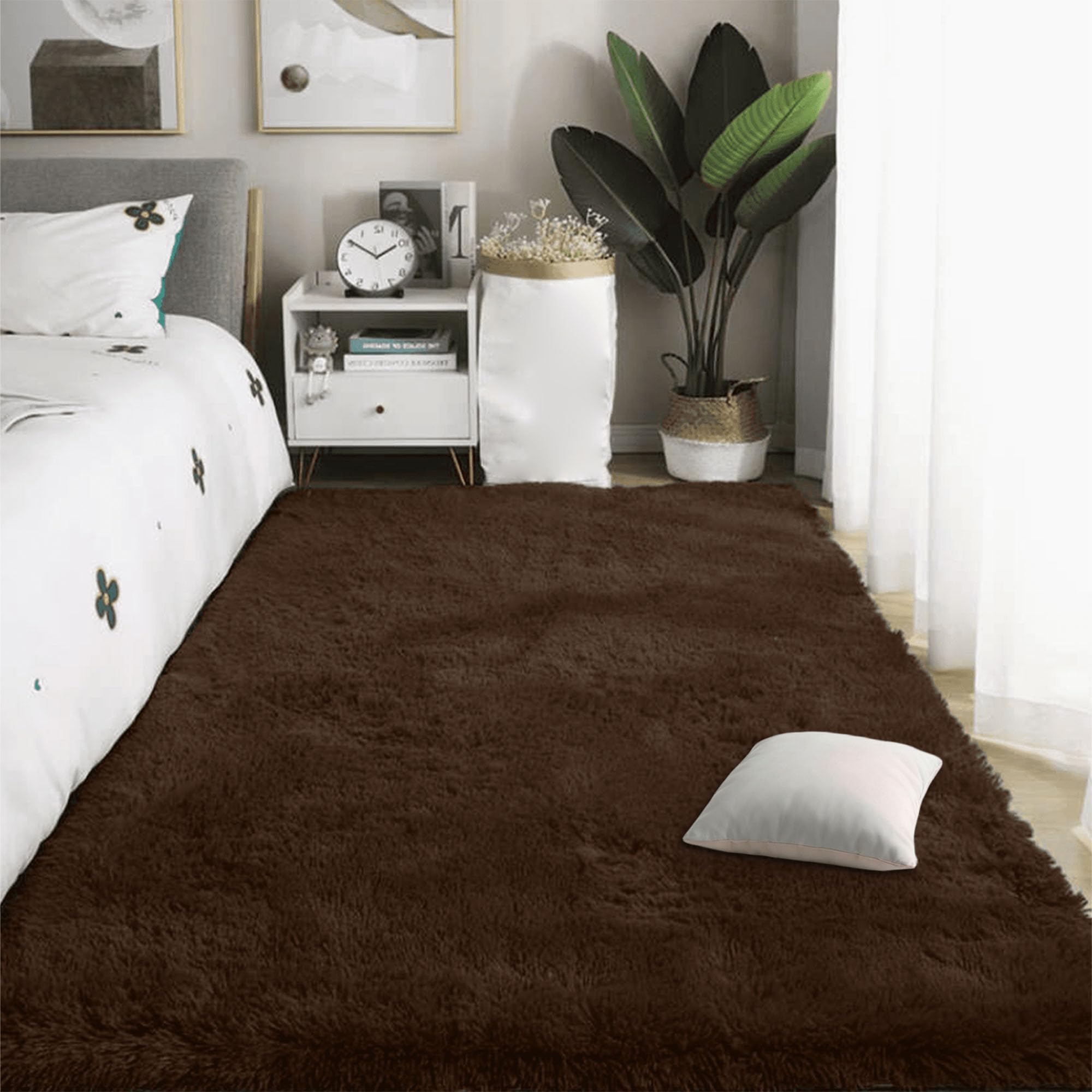 Tapis de salon antidérapant 110x230 anti-glisse et ultra doux en fausse fourrure