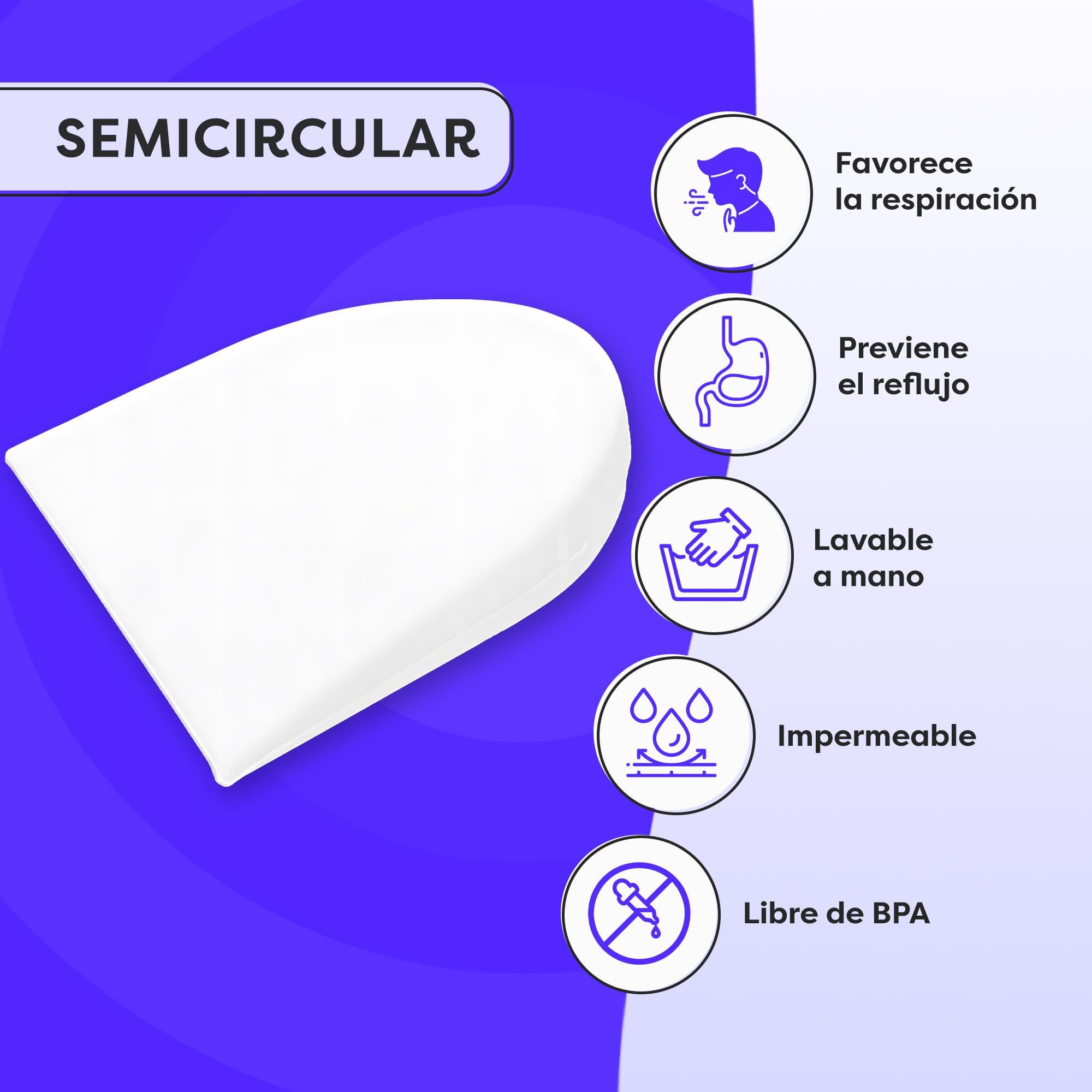 Wolkenfeld Almohada Cuña contra el Reflujo y los Cólicos – Cojín Antirreflujo Ergonómico, Impermeable y Lavable | Forma Semicircular – 35 x 28 x 6 cm