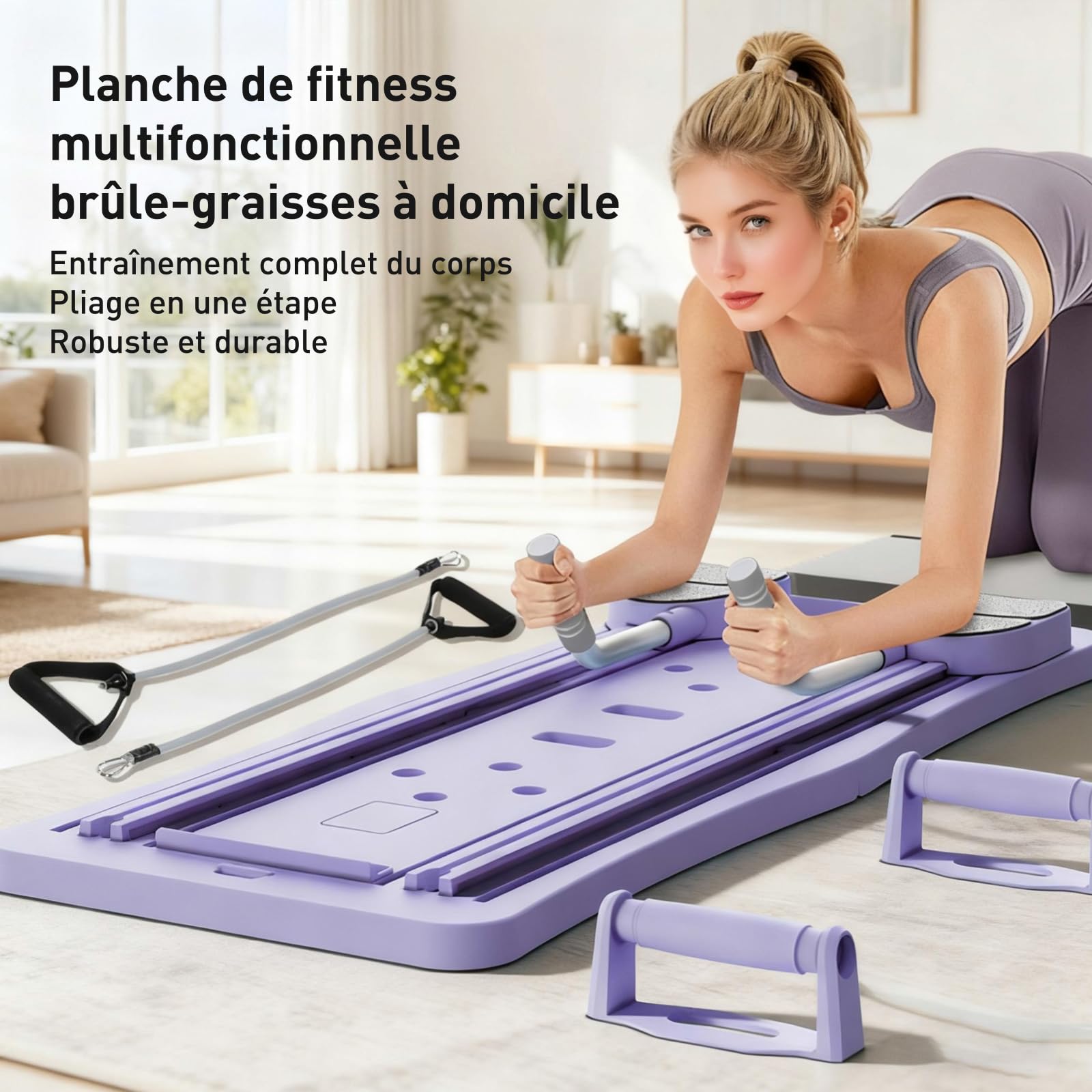 Pilates Reformer Pliable, Planche Abdominale Pilates avec La Roue Abdominale et Push-Up, Rebondit Automatiquement, Planche Abdominale Pilates Multifonction pour La Maison Et La Salle De Sport
