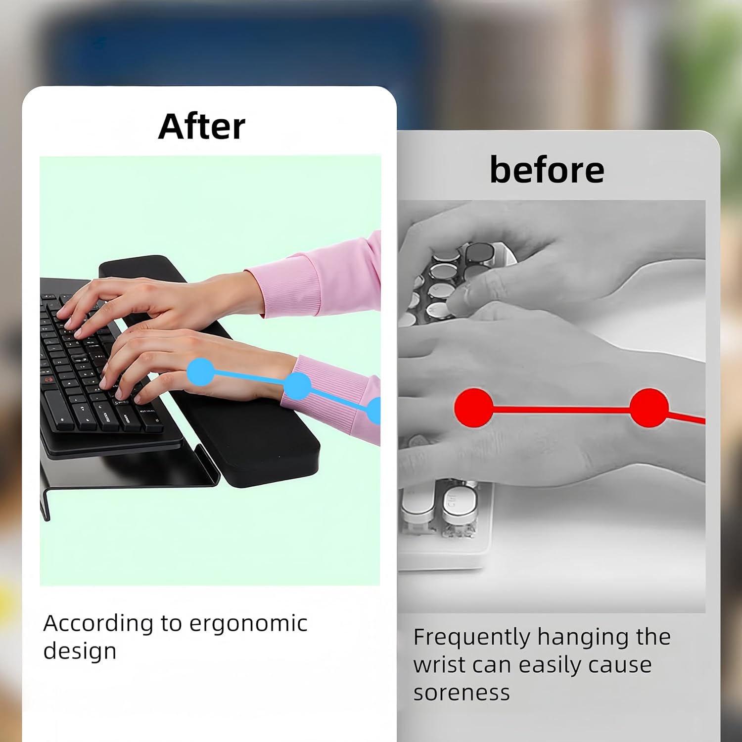 Computer Keyboard Wrist Rest Bracket, Memory Foam Keyboard Wrist Rest Set, Non-Slip Silicone Base, pergonomic and Convenient Typing, ain Relief,Suitable for Office, Work, Gaming (Black) - Image 4