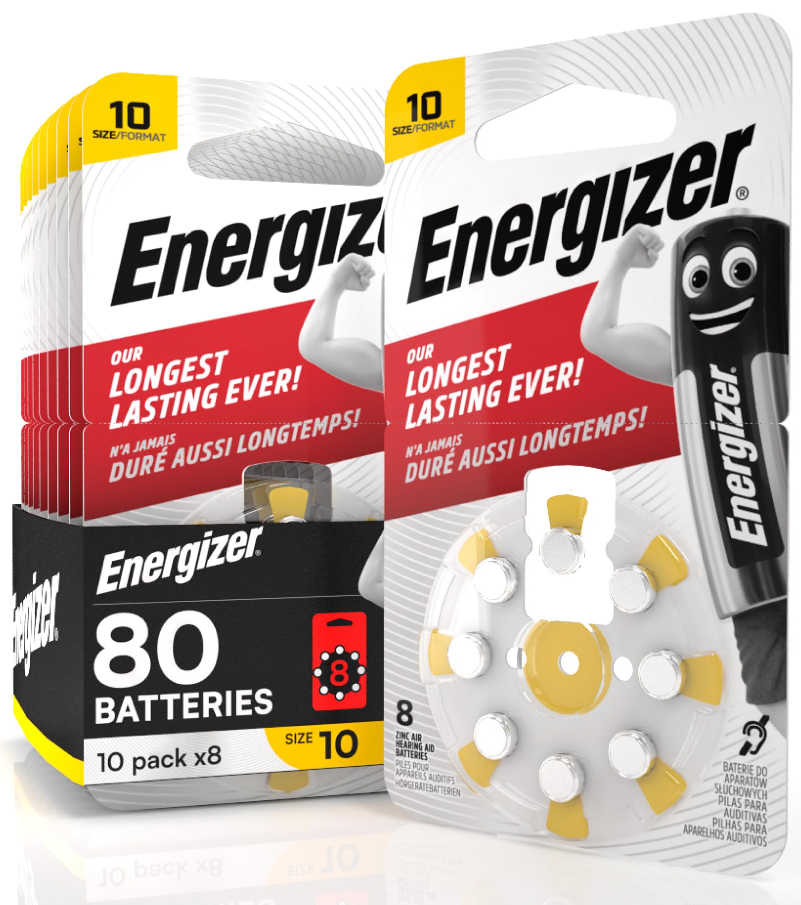 80 Pilas para Audífonos Energizer Tamaño 10 Amarillo sin Mercurio - 10 Paquetes de 8 Pilas
