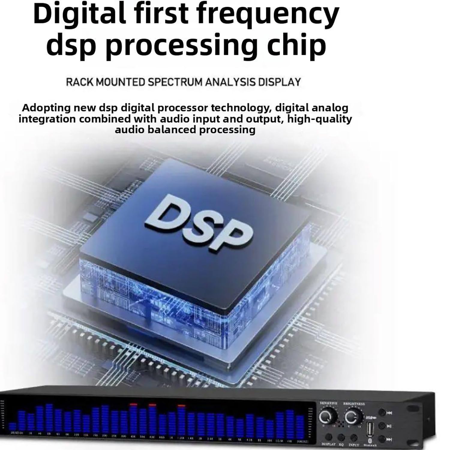 Processore di equalizzazione musicale, analizzatore di spettro digitale a 31 bande con telecomando e display LCD, riduzione intelligente del rumore per palcoscenico e KTV