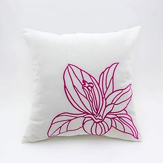 Toll2452 Fuchsia Flower Cushion Cover White Linen Pink Fuchsia Flowers Embroidery Flowers Couch Pillow Home Decor Pillow Case
