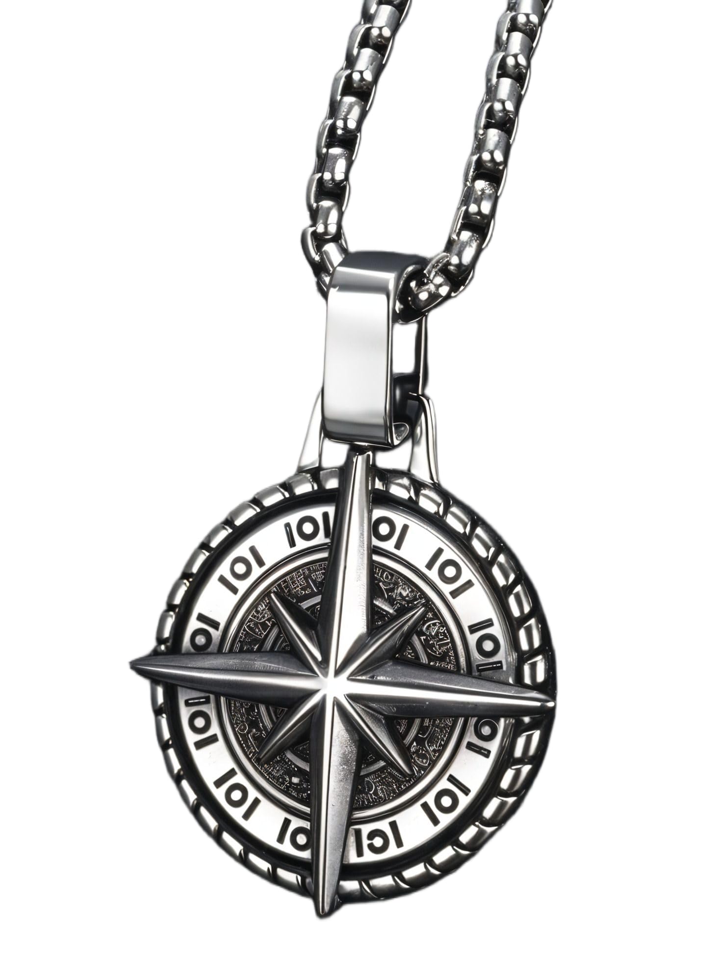agarwalproduct Silver Chain Pendant For Men Round Pendant Cross Compass Necklace Chain For Men Boys Men's Jewellery Pendant Necklace Accessories-picture-14